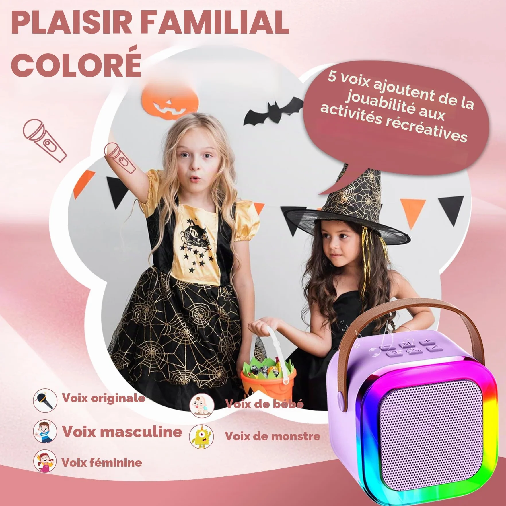 Mini Machine de Karaoké pour Enfants et Adultes avec 2 Microphones sans Fil, Cadeau Anniversaire Filles 6-12 Ans, Violet