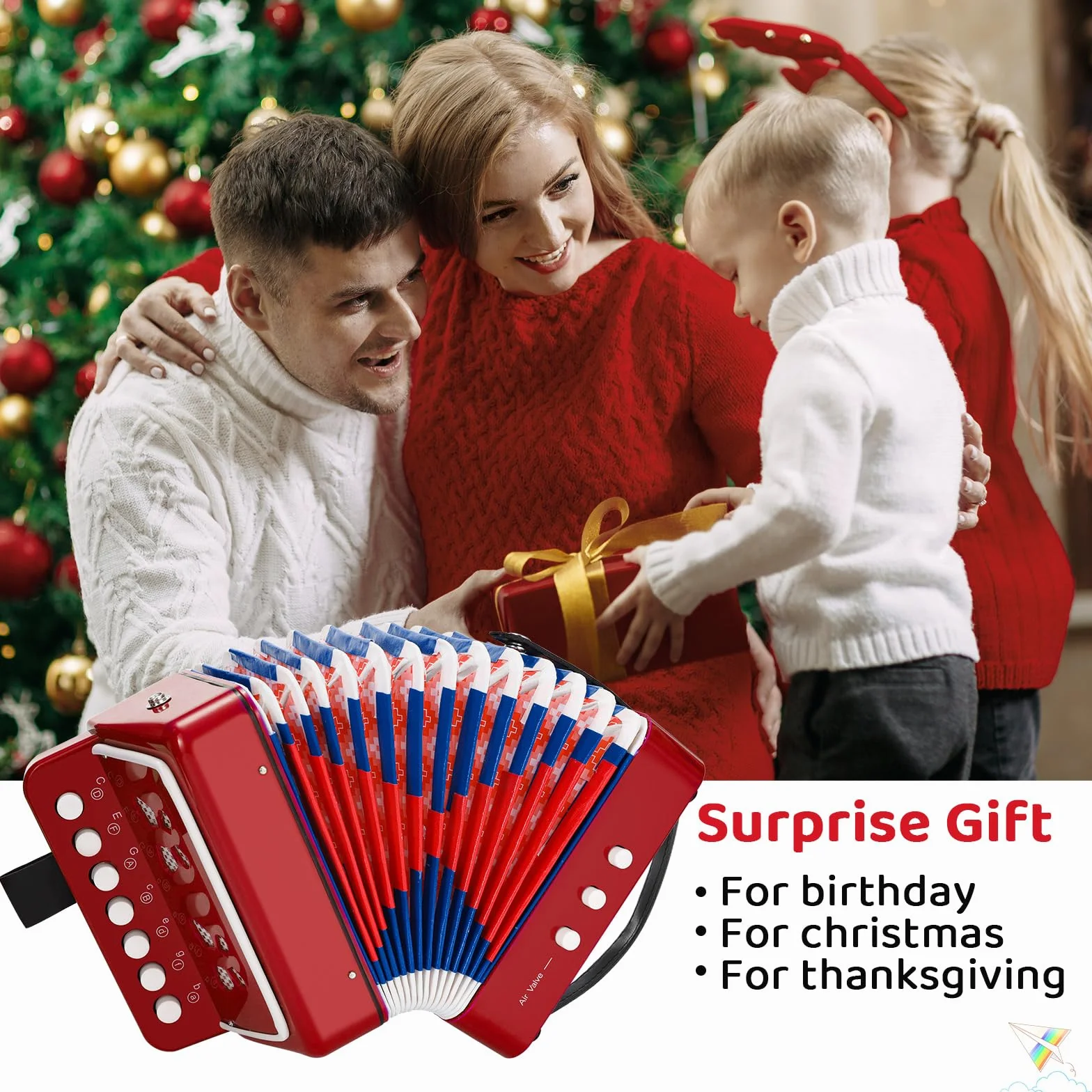 Accordéon pour Enfant 10 Touches avec Sangles, Instrument de Musique Débutants, Rouge