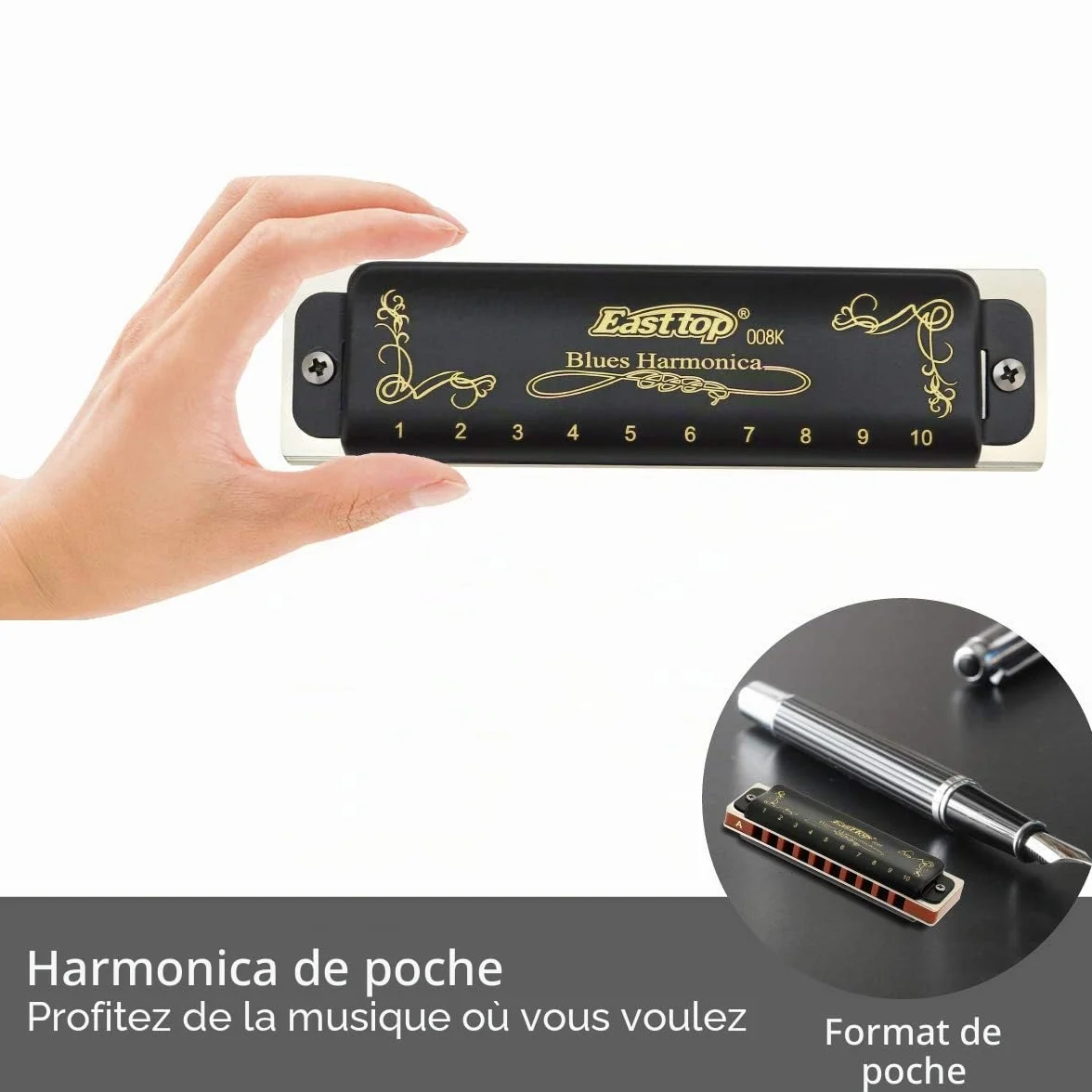 East top Harmonica diatonique en A 10 trous 20 tons T008K avec étui noir