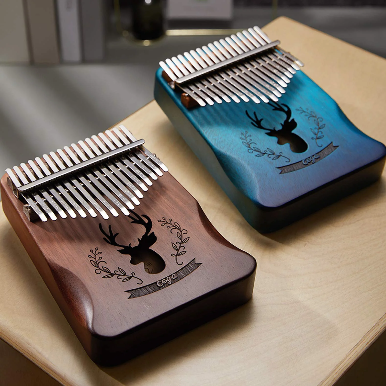 Kalimba 17 Clés Pouce Piano, bois Acajou, avec marteau d'accordage et sac portable, pour débutants