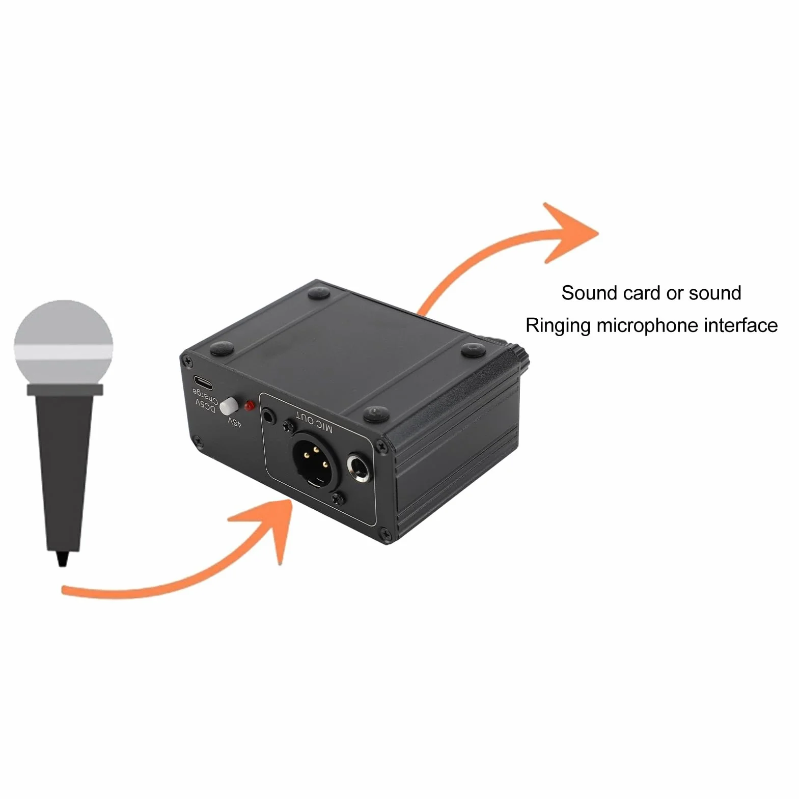 Amplificateur de Microphone Faible Bruit 48 V Alimentation Fantôme Préampli Léger Boîtier Métal Noir Gain élevé Sortie XLR