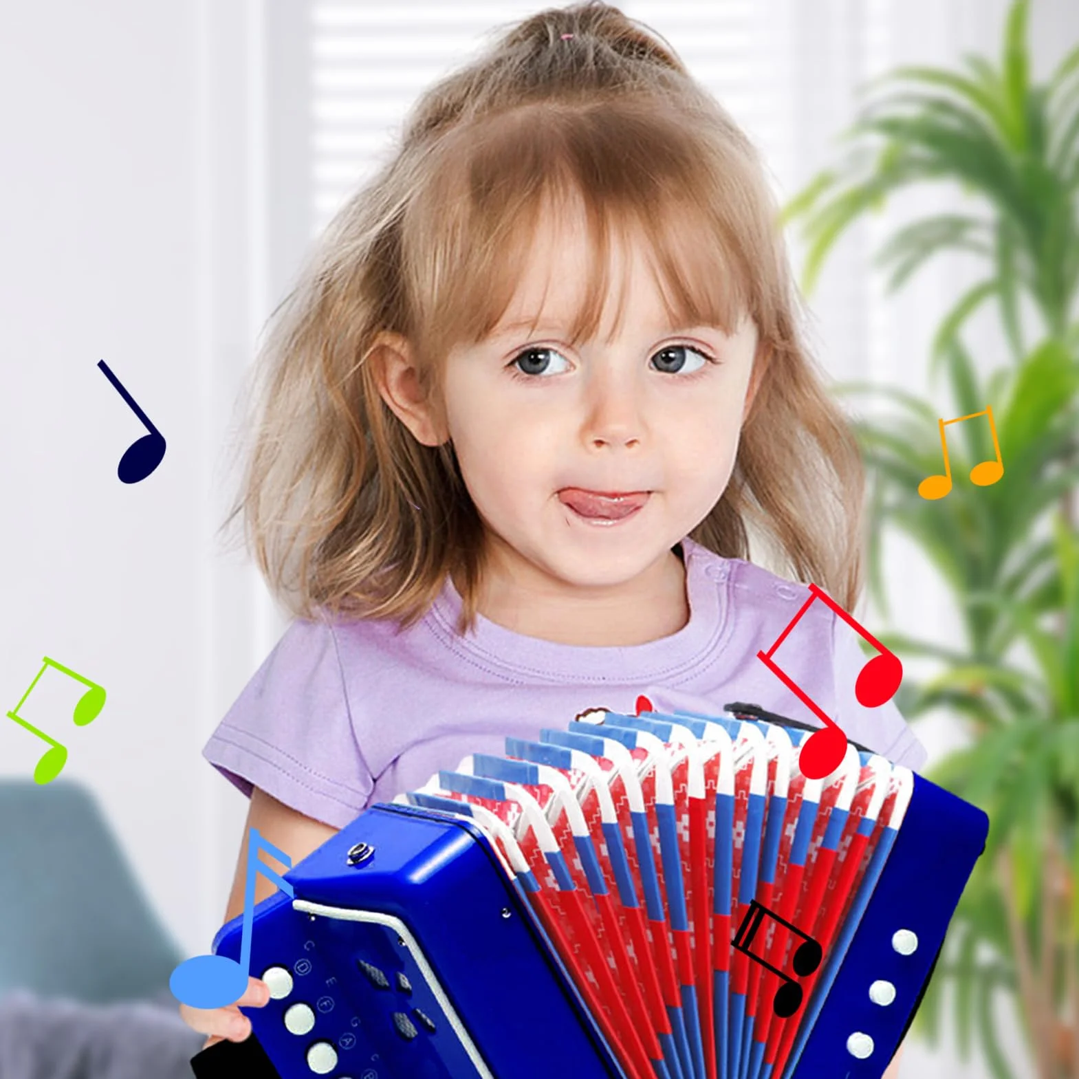 Accordéon Musical à Boutons Jouet Instrument de Musique Portable Cadeau Anniversaire 3 Ans