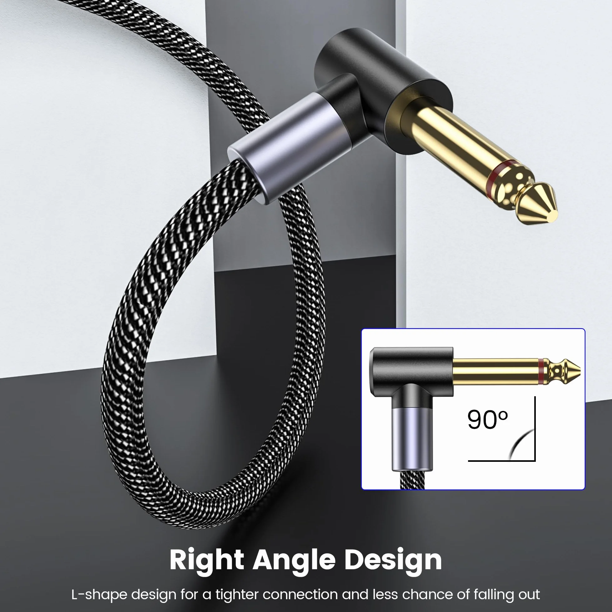 Câble Instrument 3m Jack Coudé pour Guitare Électrique et Basse MOSWAG
