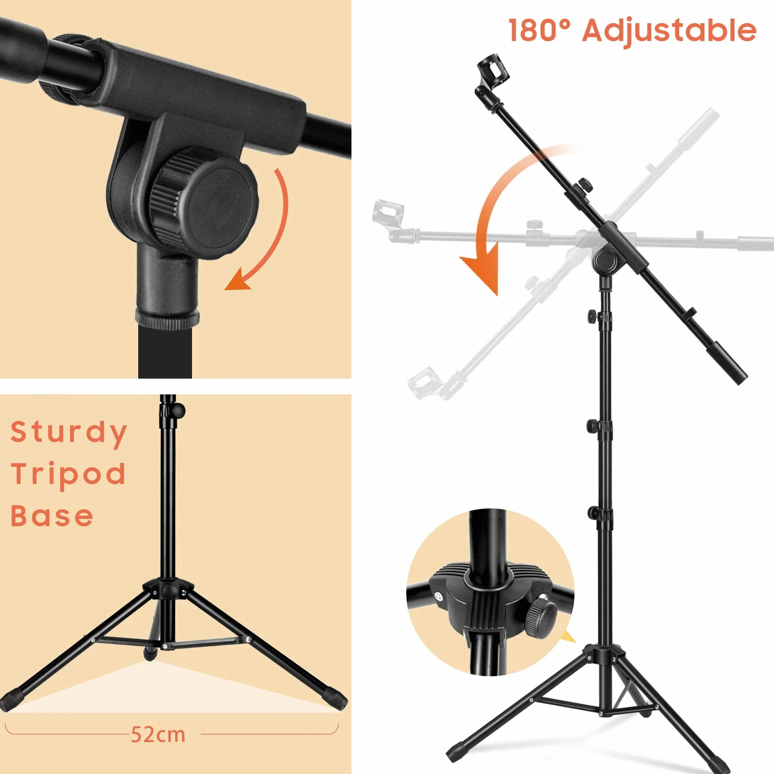 CAHAYA Pied de Microphone au Sol Mobile 2 en 1 Trépied en Métal Réglable Pliable Support pour Concerts Conférence Vidéo