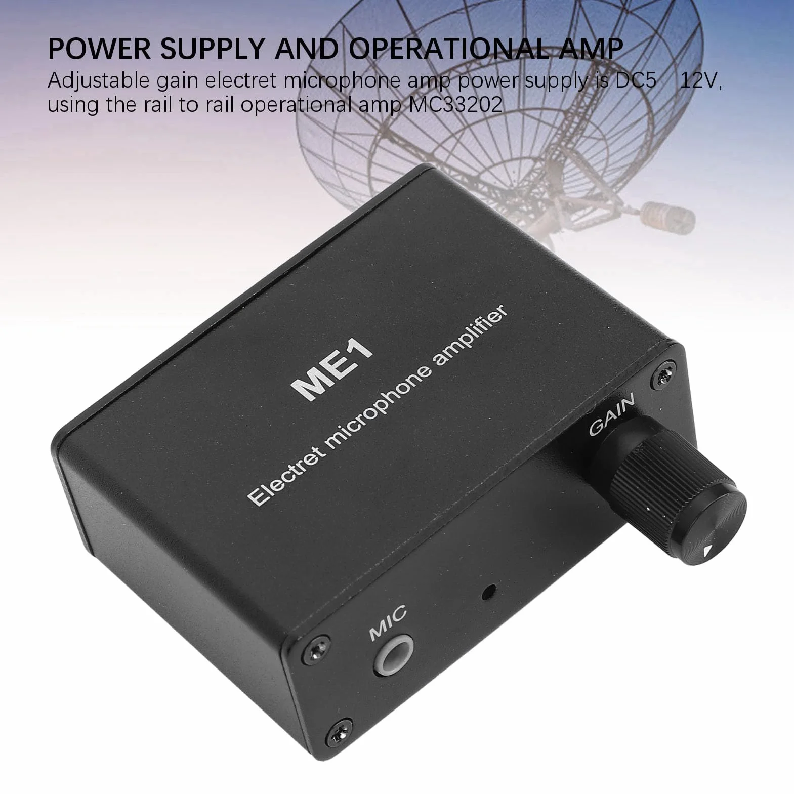 Amplificateur Microphone Électret Préamplificateur Sonore 3.5mm Gain Réglable 0-20dB
