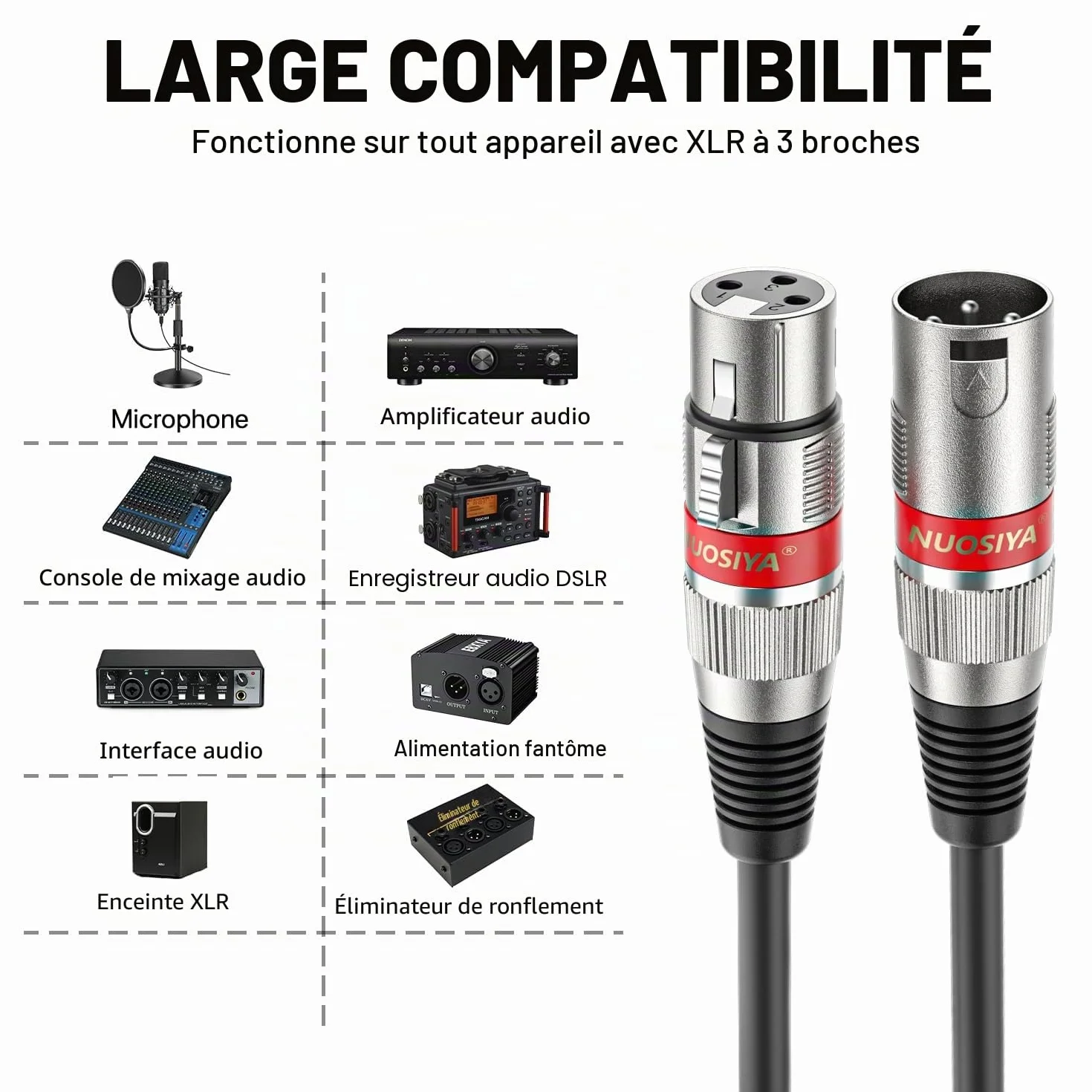 Lot de 2 câbles XLR 5 m - Câble d'extension audio symétrique mâle vers femelle 3 broches