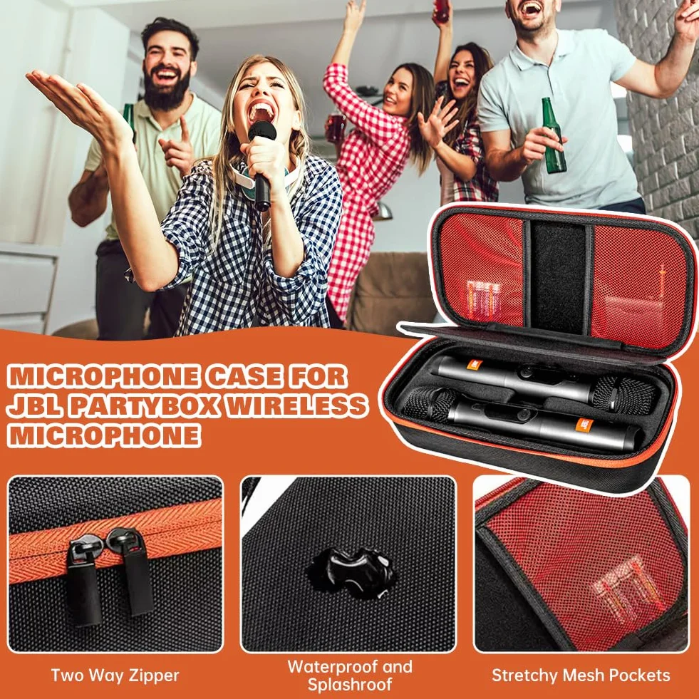 JBL PartyBox Housse Rigide EVA pour Système de Microphone Sans Fil, Étui de Transport Portable pour Deux Micros à Main