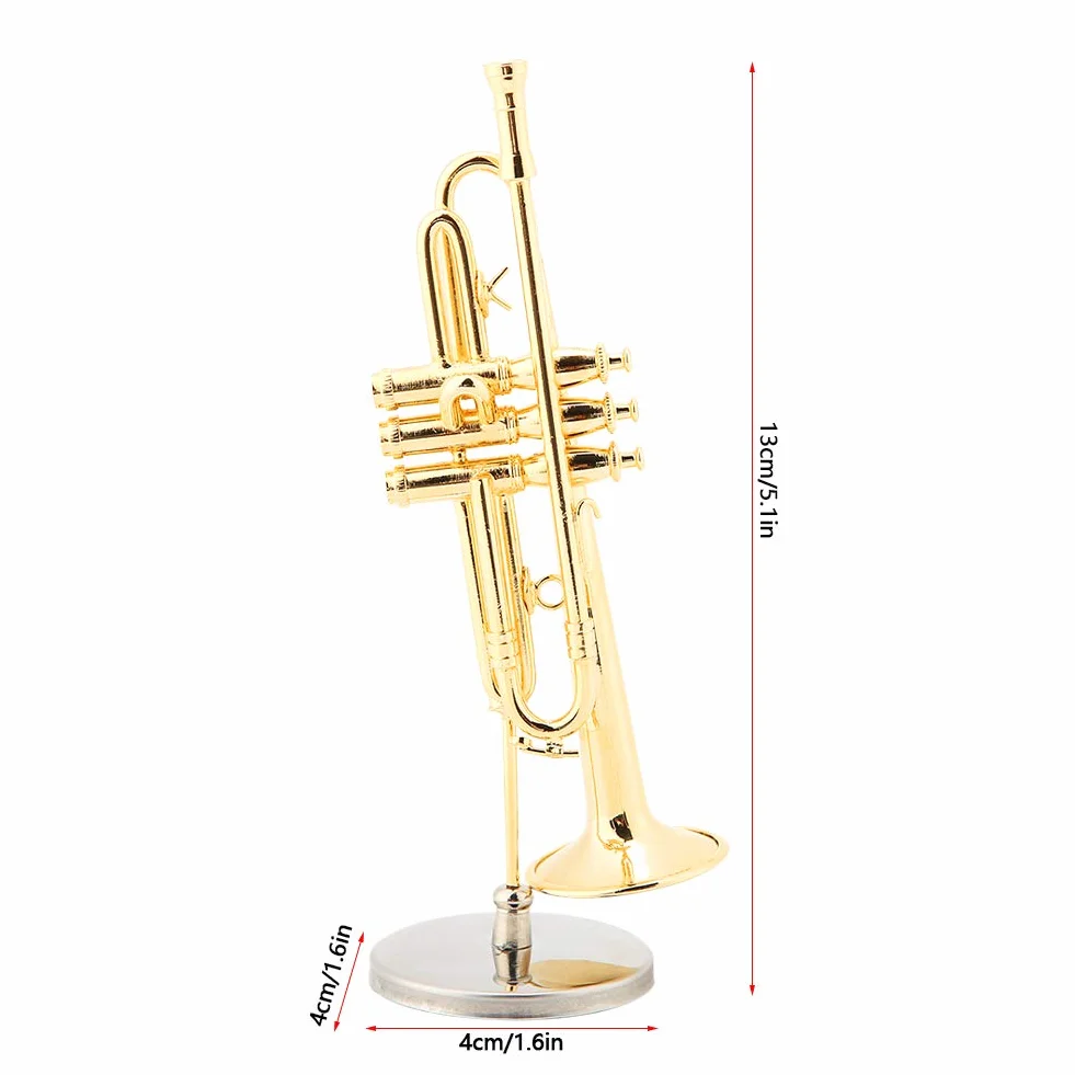Miniature Trompette en Laiton Doré avec Support et Étui, Ornement Musical
