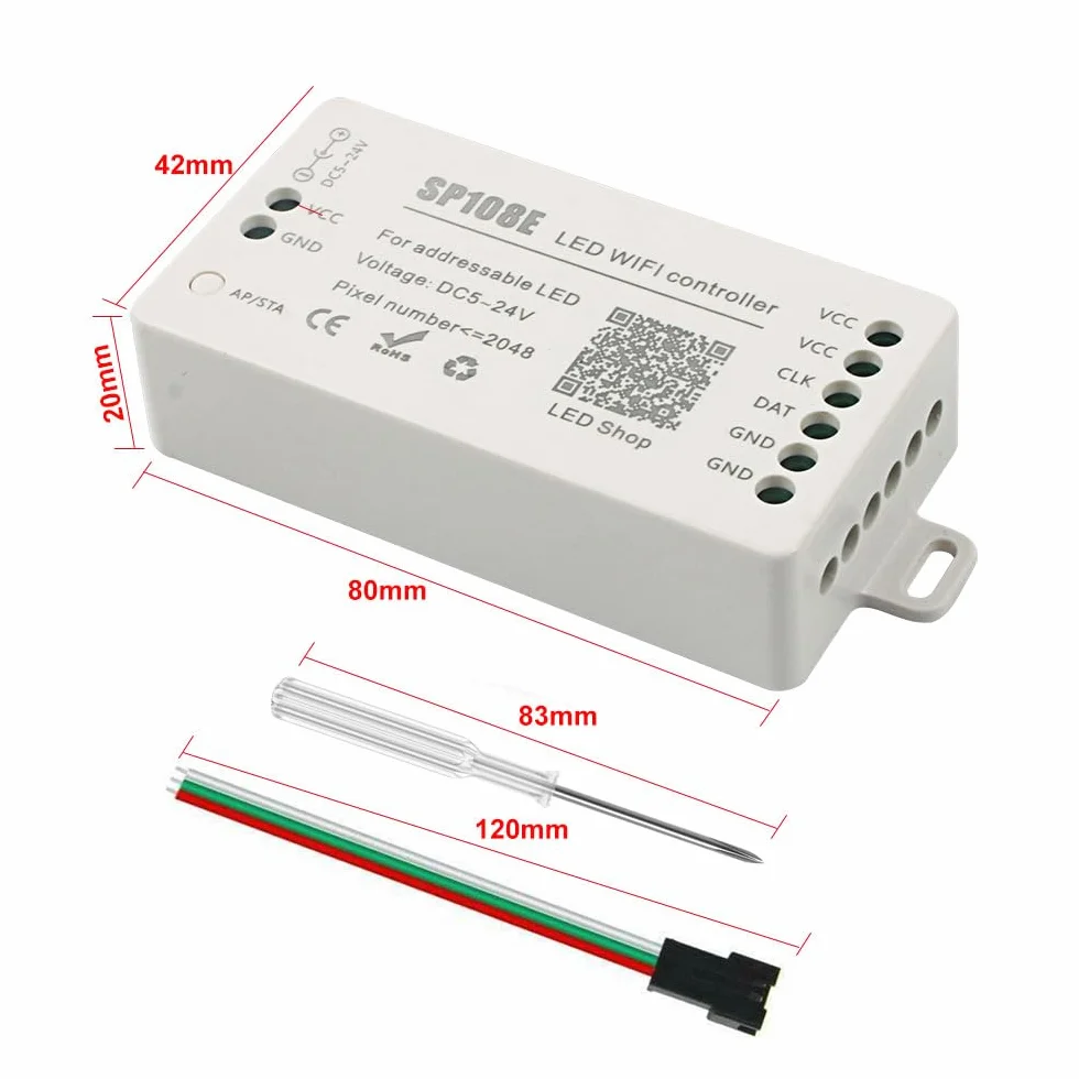 VIPMOON SP108E Contrôleur LED WIFI DC 5V-24V pour Bande LED SK6812 WS2812 WS2813 WS2815 AL2815