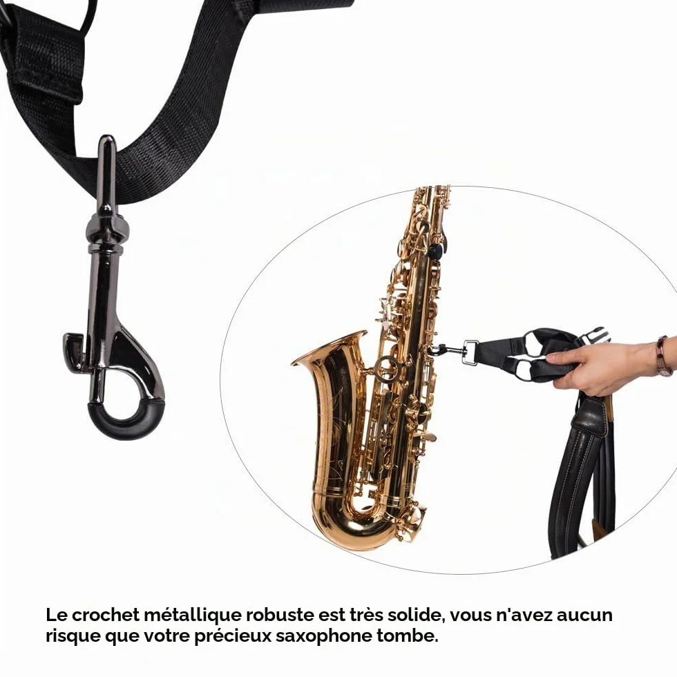 Rayzm Sangle de Saxophone, Universelle Double Bandoulière en Cuir pour Sax Alto Ténor Soprano