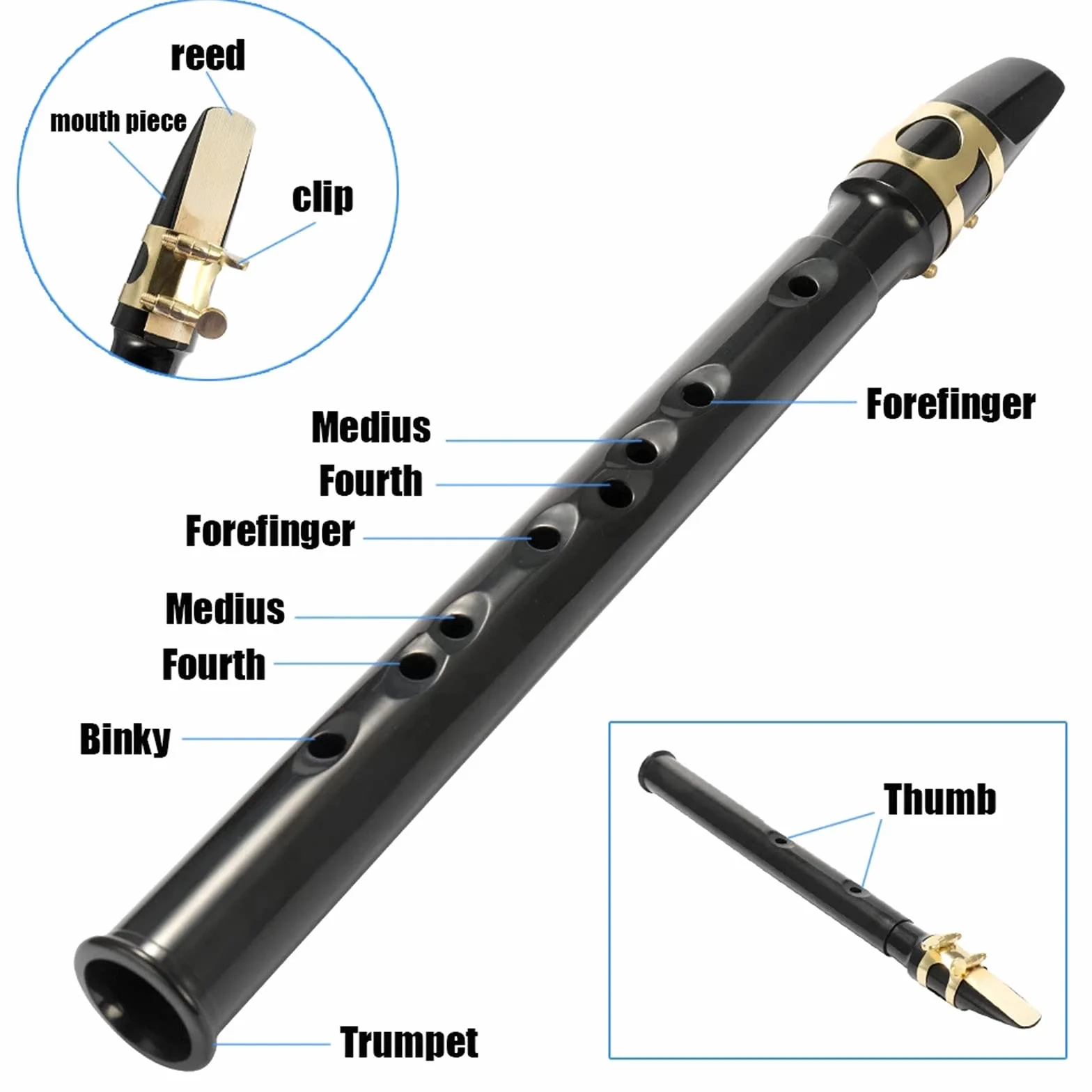 Kit de saxophone alto portable pour débutants, 4 anches, 8 tampons dentaires, sac de transport (noir)