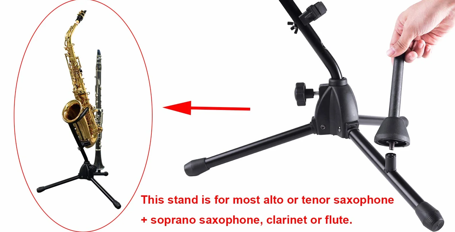Rayzm Support pour saxophone ténor/alto avec support détachable pour flûte/clarinette, réglable portatif