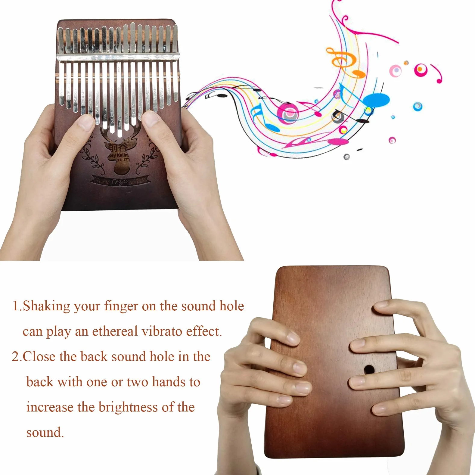 Kalimba 17 Clés Pouce Piano, bois Acajou, avec marteau d'accordage et sac portable, pour débutants