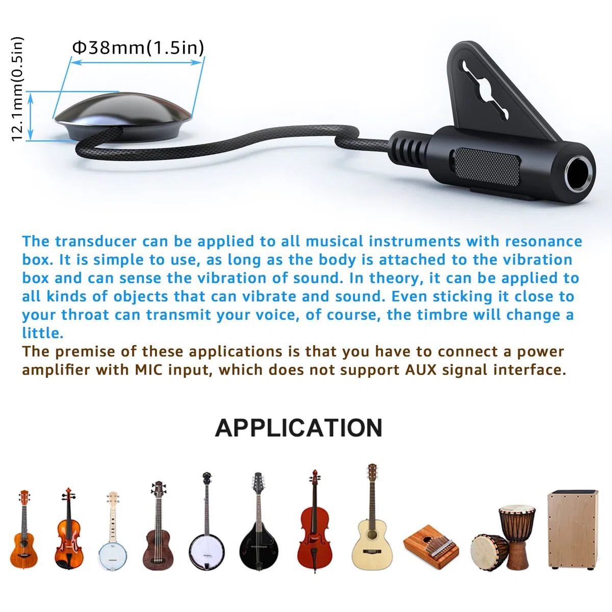 Imelod Microphone de Contact Piezo pour Violon, Violoncelle, Banjo, Ukulélé, Mandoline - Micro Pickup