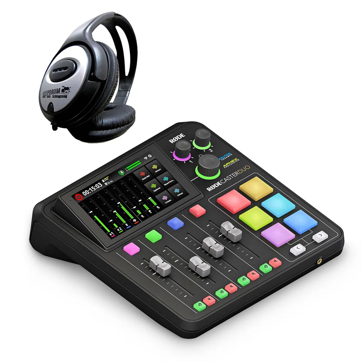 Rode Rodecaster Duo Audio Production Studio pour podcasts, streaming, création de contenu + casque Keepdrum