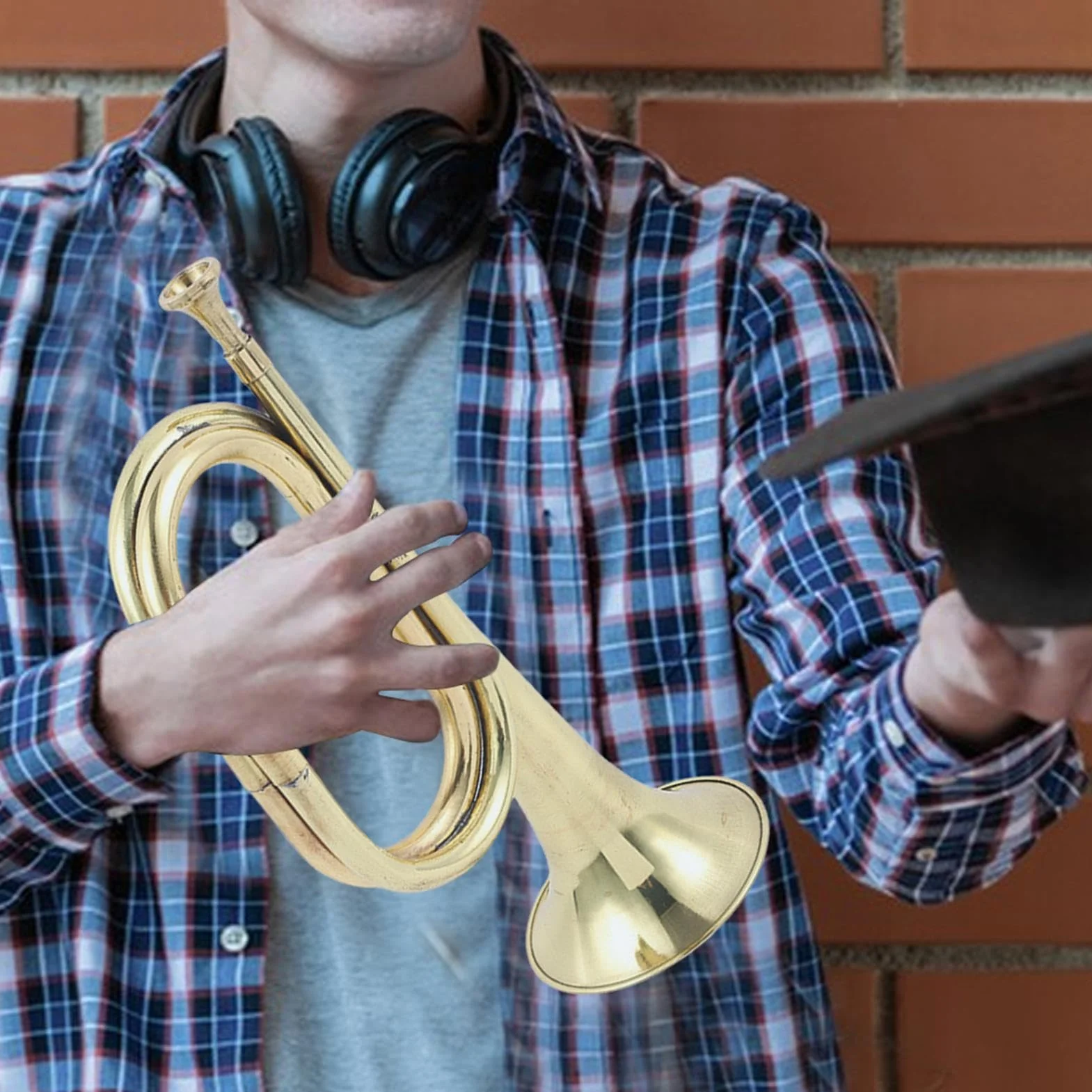 Trompette en laiton, instrument à cuivres, trompette jouet dorée pour orchestre scolaire
