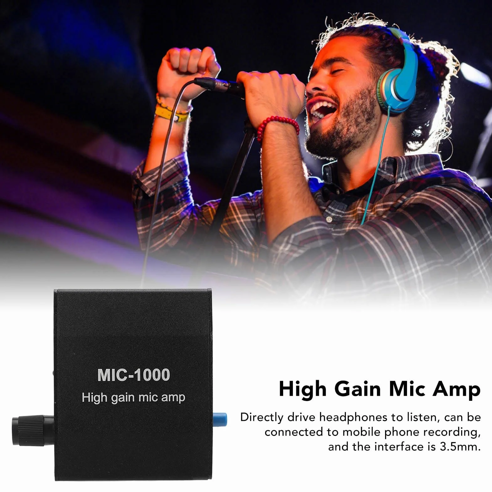 Amplificateur de Microphone Haute Sensibilité Alliage Aluminium Contrôle Niveau Automatique ALC Portable 1000 Fois