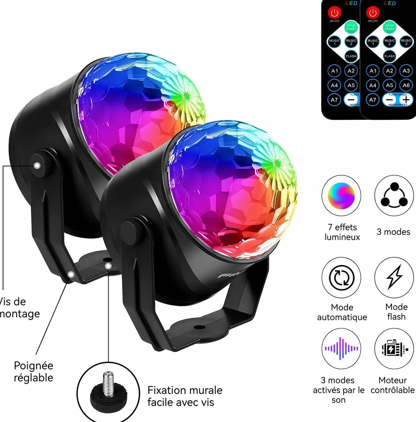 FIMEI Boule Disco 2 Pack, Lumière Soirée Projecteur Effet Spot Stade avec Télécommande