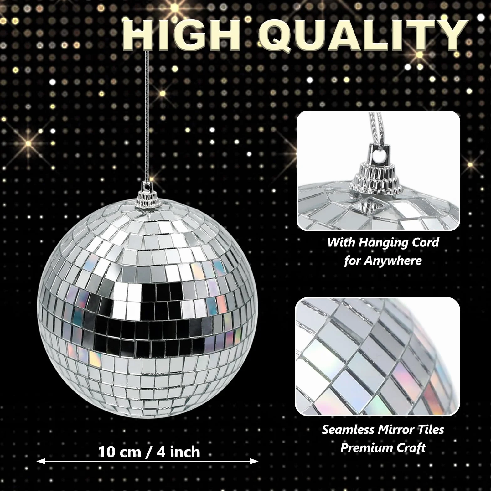 Boule à Facettes Disco 10 cm – Lot de 2 Boules Miroir Argentées à Suspendre, Déco Sapin de Noël, Mariage, Anniversaire, Fête & Soirée