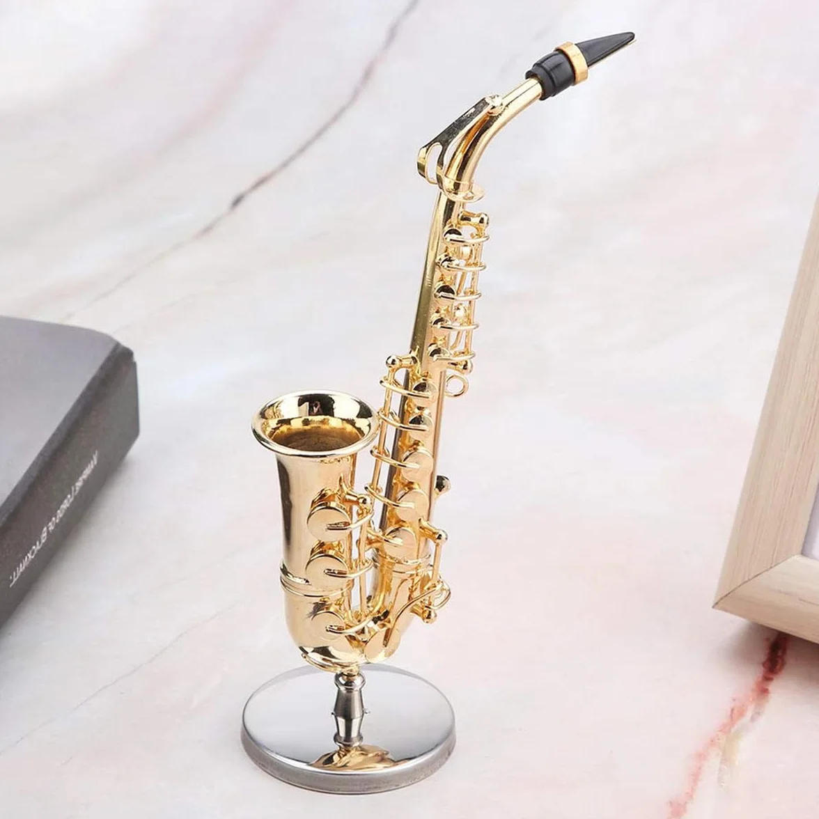 Saxophone Alto Miniature Laiton Plaqué Or avec Support et Étui Cadeau de Noël