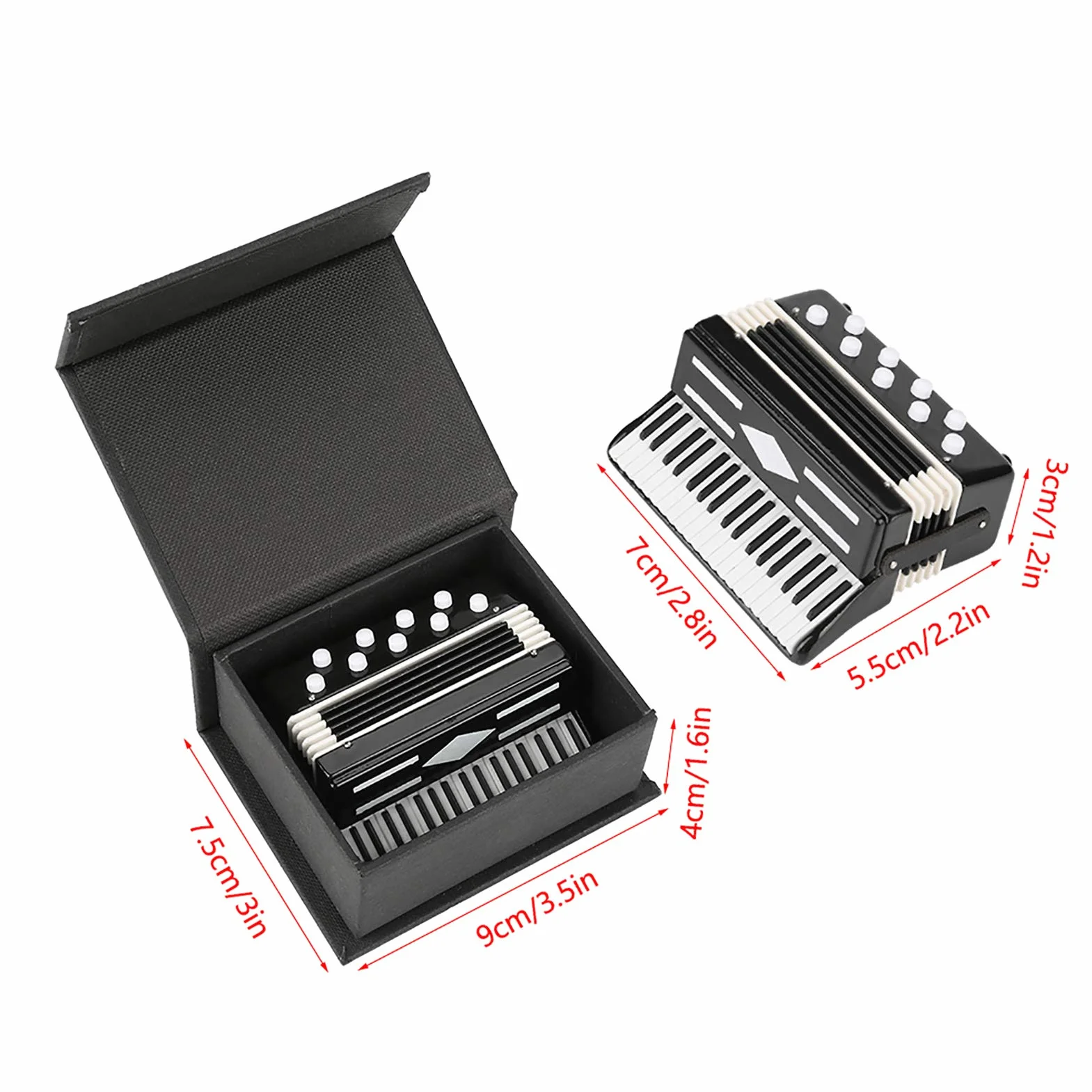 Accordéon Miniature 3 Pouces, Ornement de Décoration d'Instrument de Musique avec Boîte