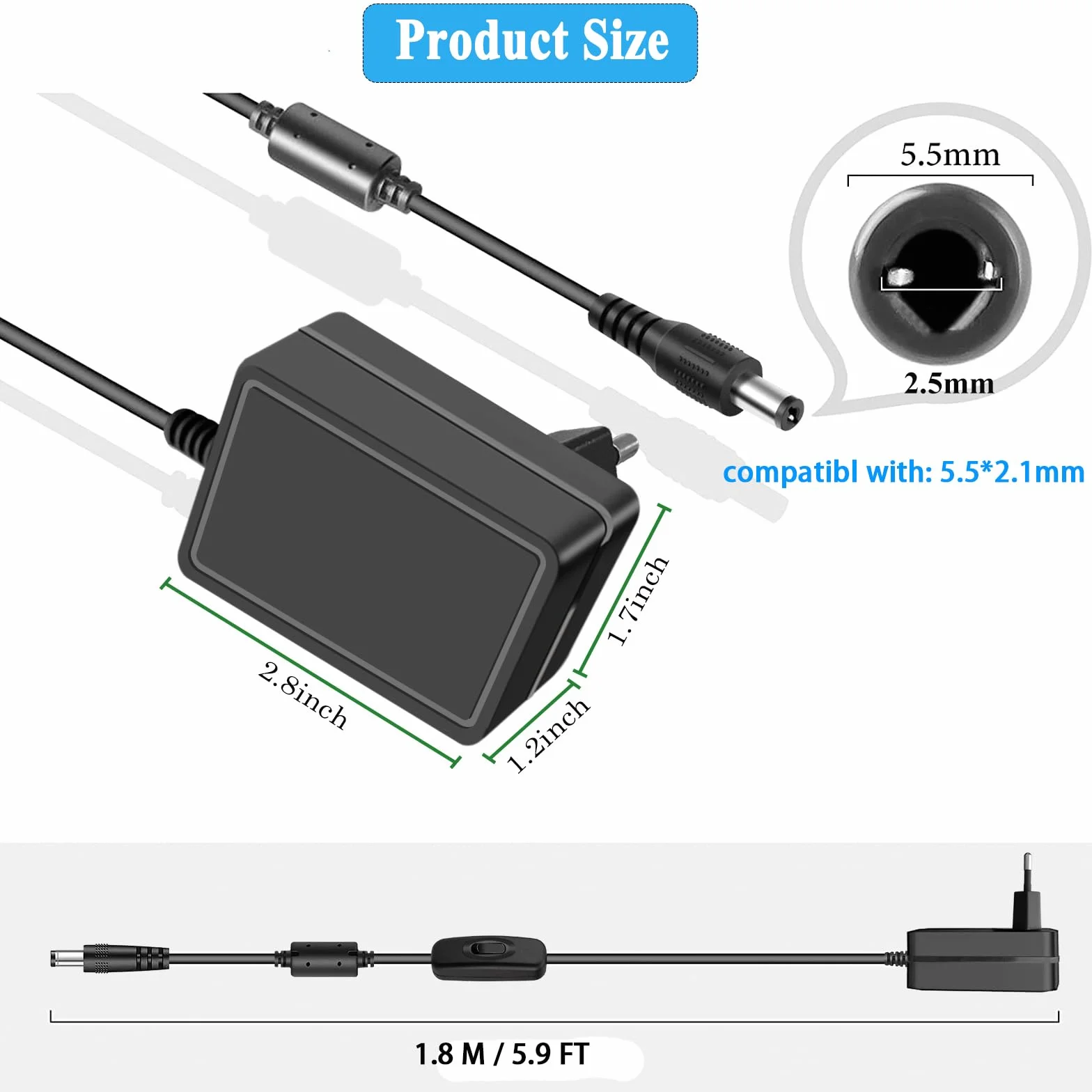 Adaptateur d'alimentation 12V 2A pour Clavier Yamaha PA-130a PA-130b PA-150b P45 PSR-210 P125