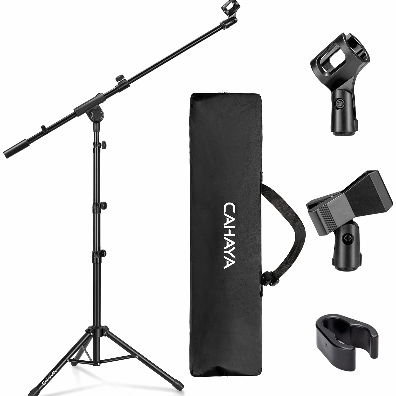 CAHAYA Pied de Microphone au Sol Mobile 2 en 1 Trépied en Métal Réglable Pliable Support pour Concerts Conférence Vidéo