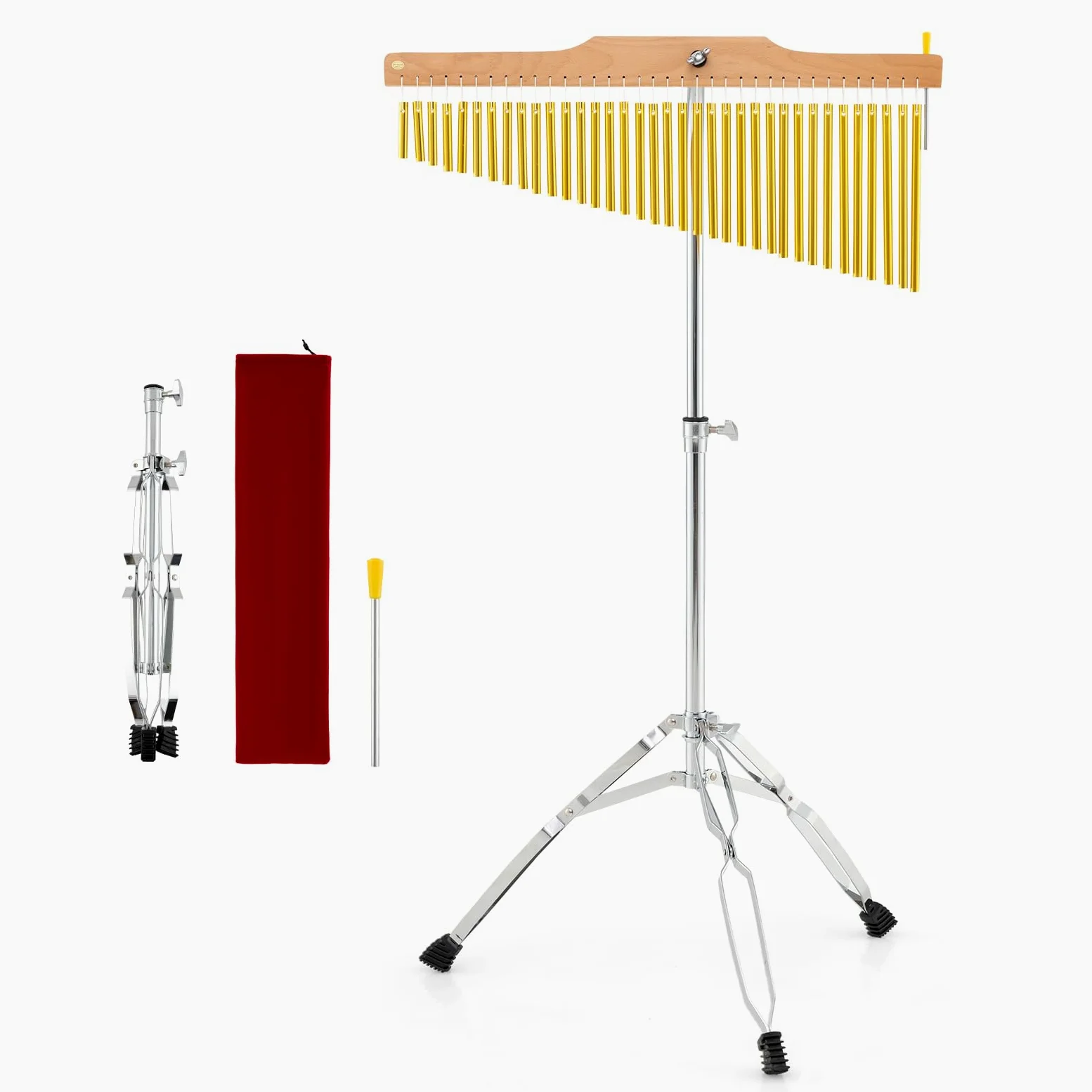 KOMFOTTEU Carillon Percussion à 36 Tons, Instrument de percussion avec Sacoche de Transport & Baguette, Rangée unique, Carillon Éolien avec Support pliable & réglable, Barre de Suspension en Sapin
