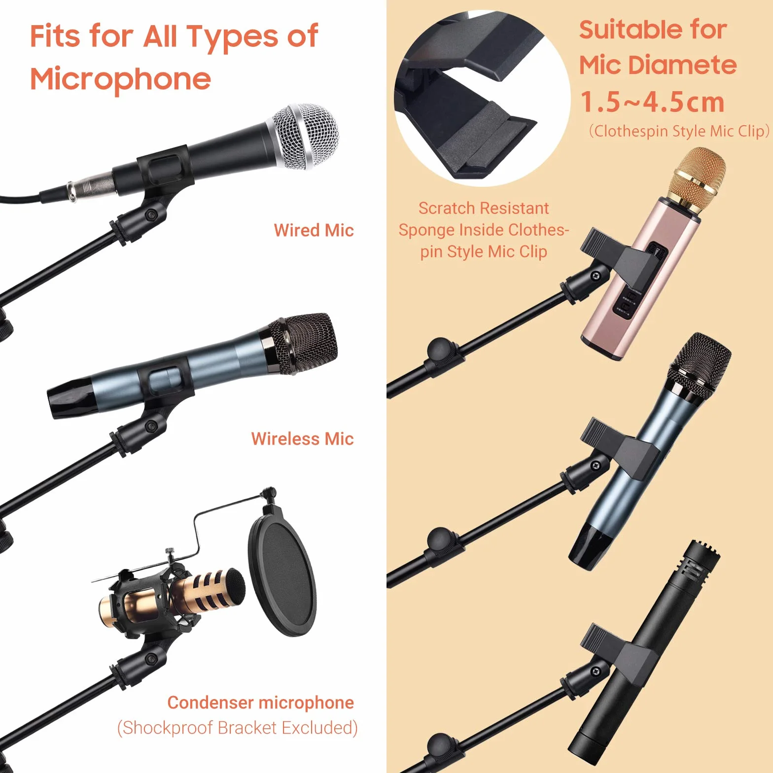 CAHAYA Pied de Microphone au Sol Mobile 2 en 1 Trépied en Métal Réglable Pliable Support pour Concerts Conférence Vidéo
