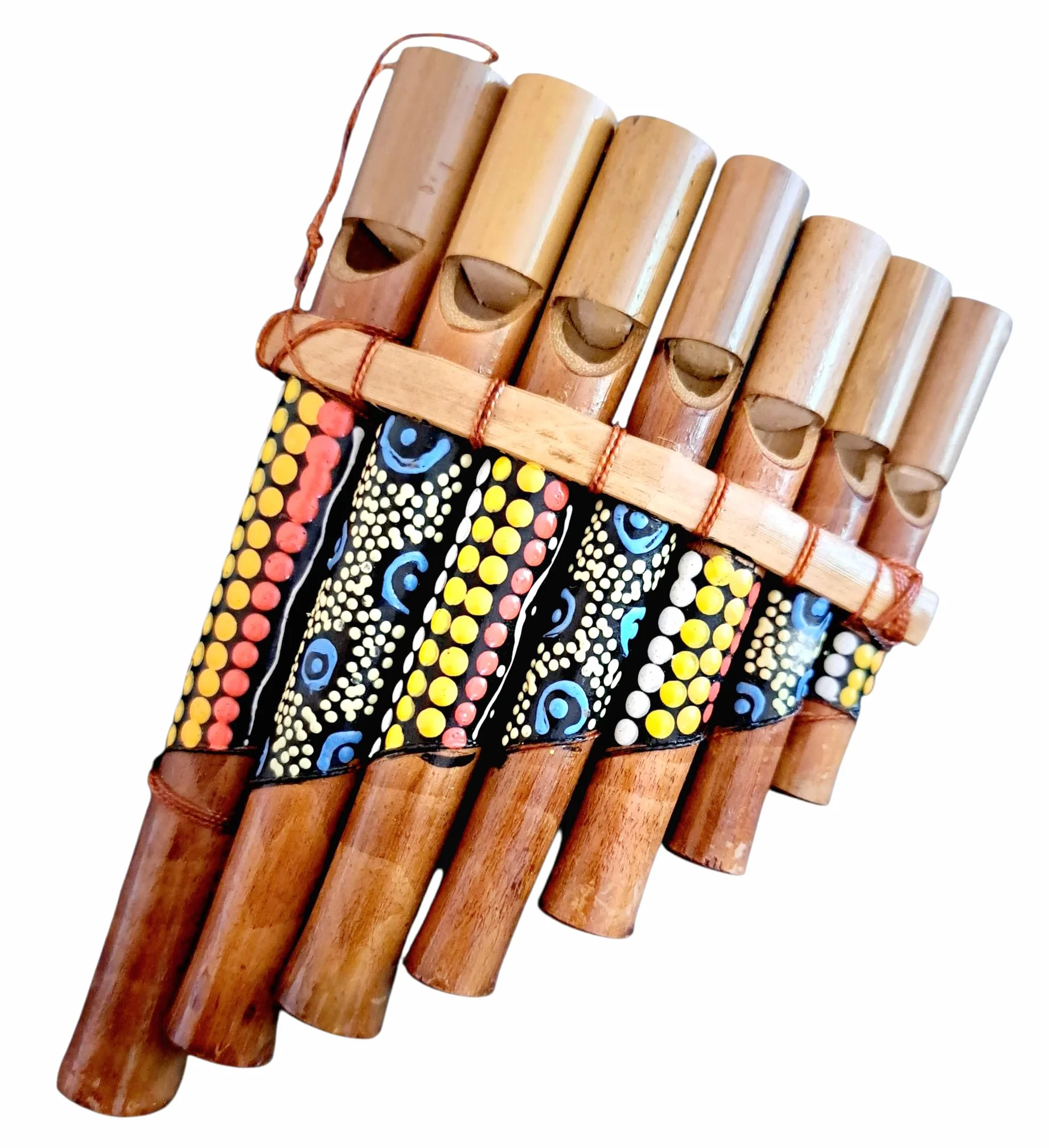 Flûte de pan en bambou Péruvienne Artisanale 7 notes décorée