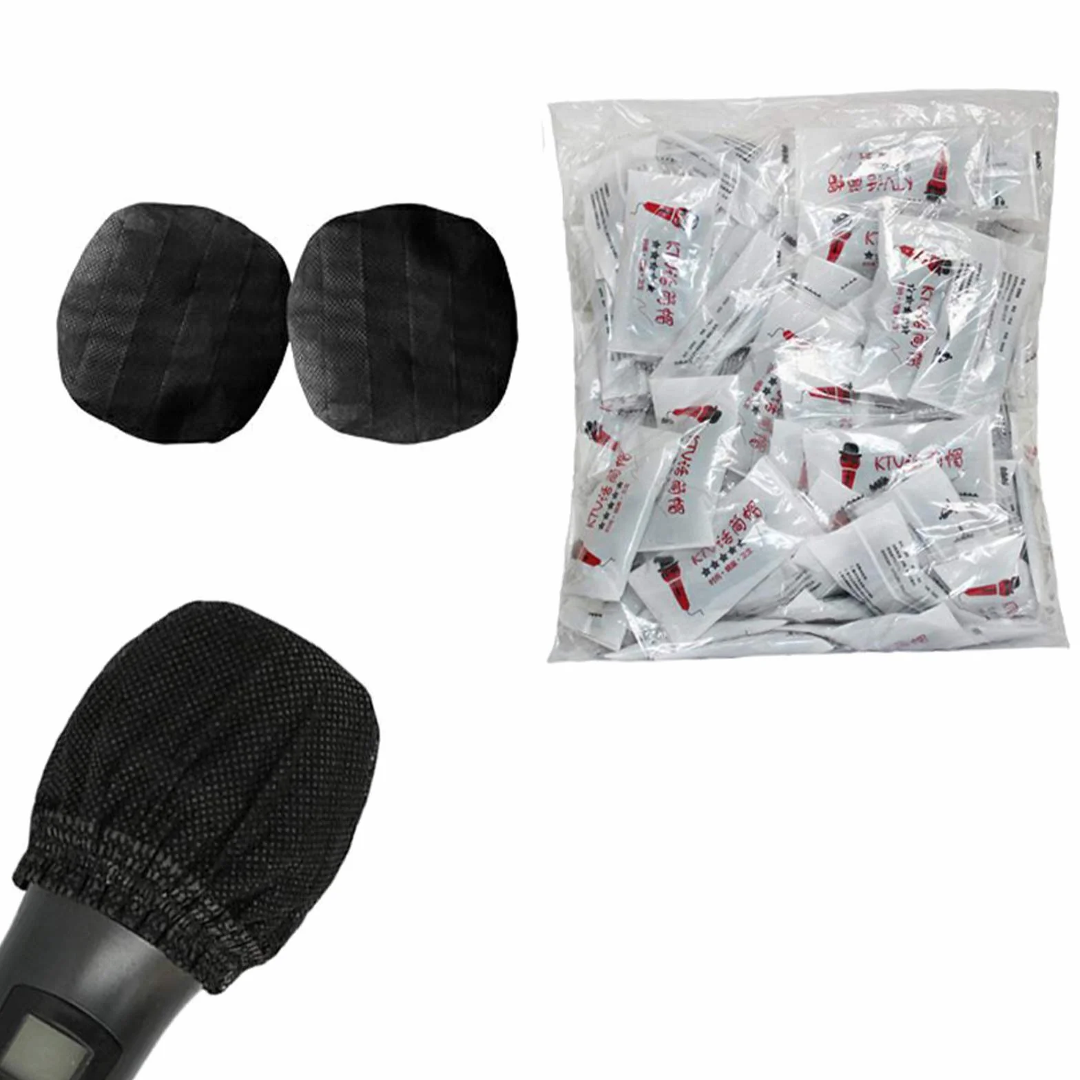 Sufang 100 Pièces Housse de Microphone Jetable Non-tissé Pare-Brise KTV Noir