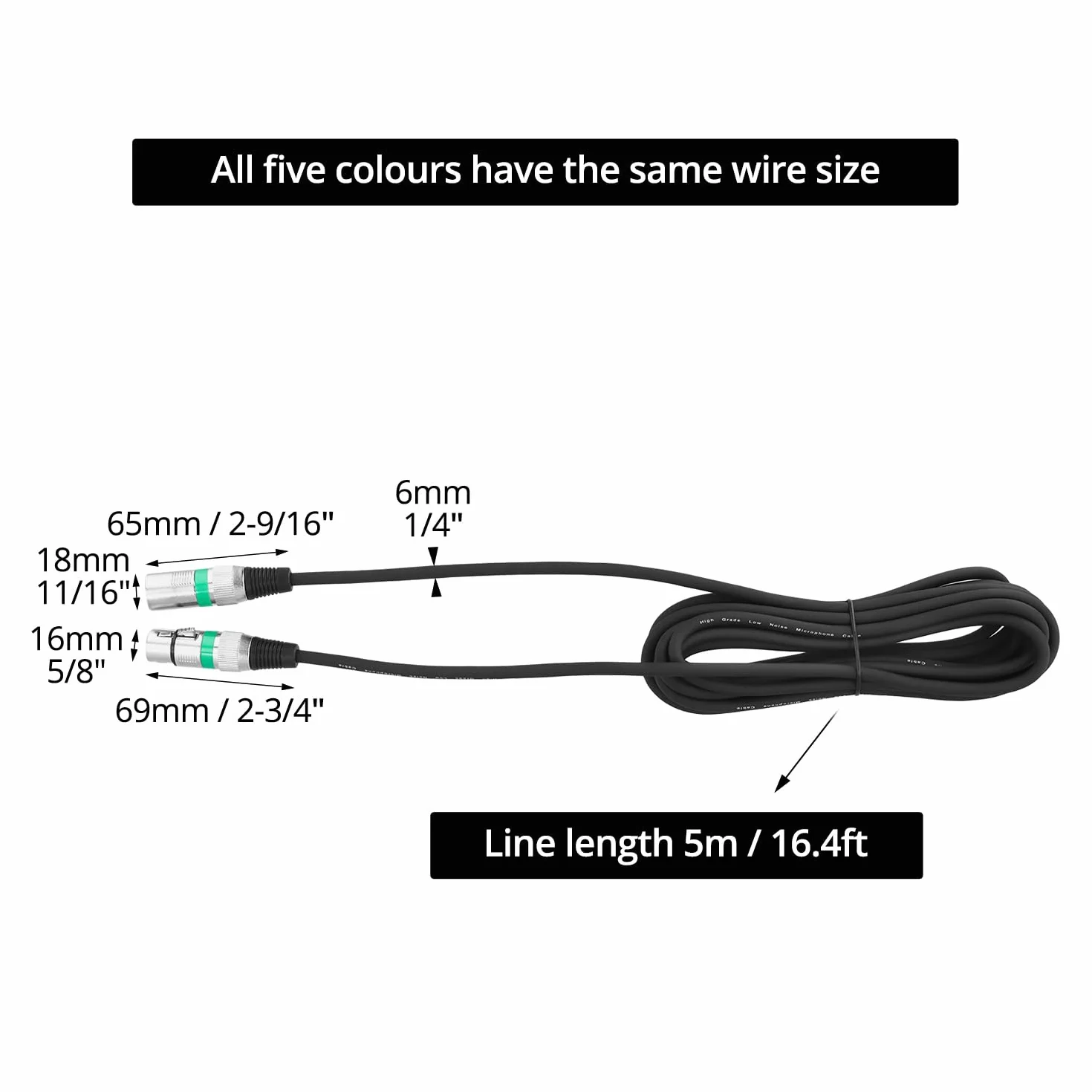 QWORK 5 Pièces Câbles XLR 5M Mâle vers Femelle 3 Broches pour Microphone Haut-parleurs