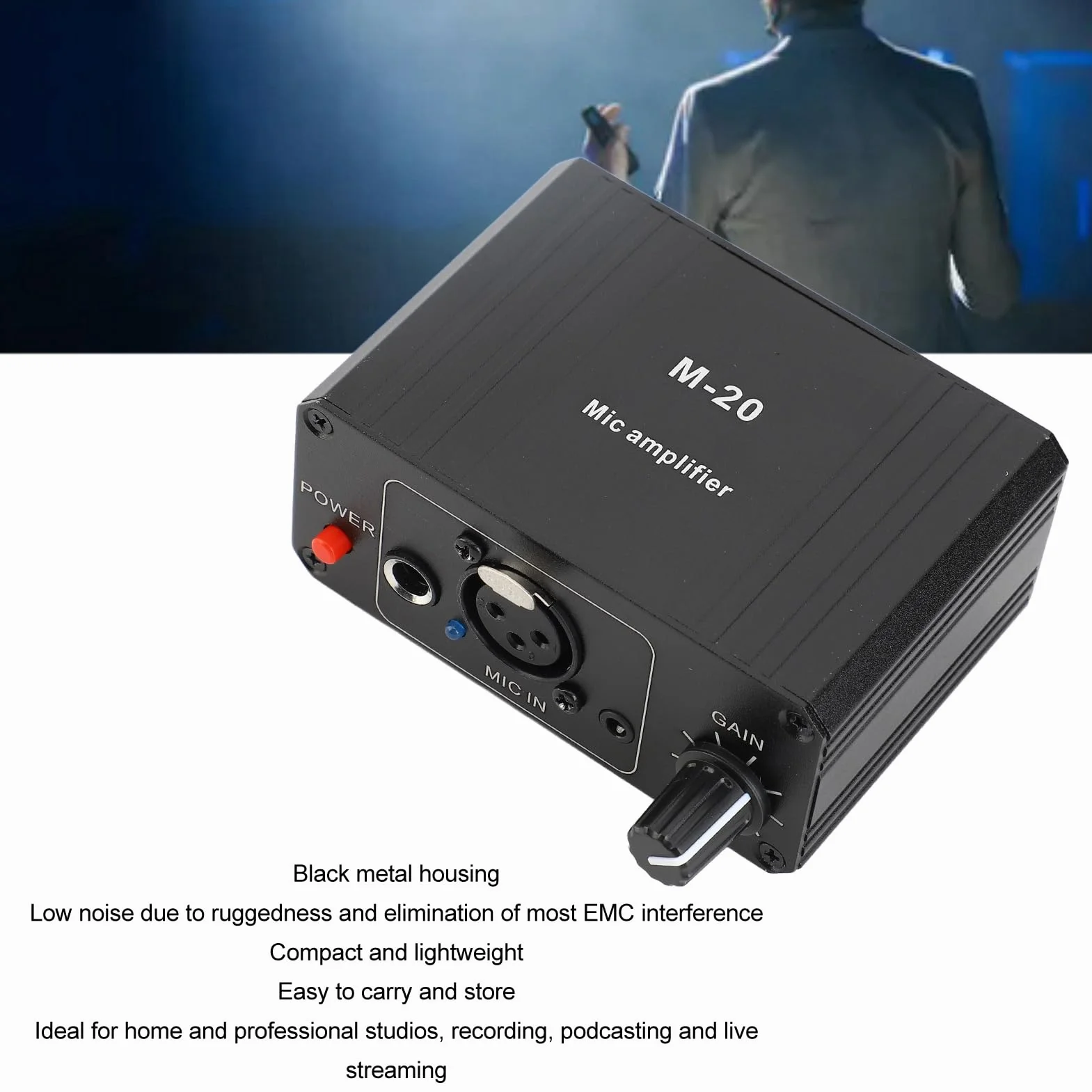 Amplificateur de Microphone Faible Bruit 48 V Alimentation Fantôme Préampli Léger Boîtier Métal Noir Gain élevé Sortie XLR