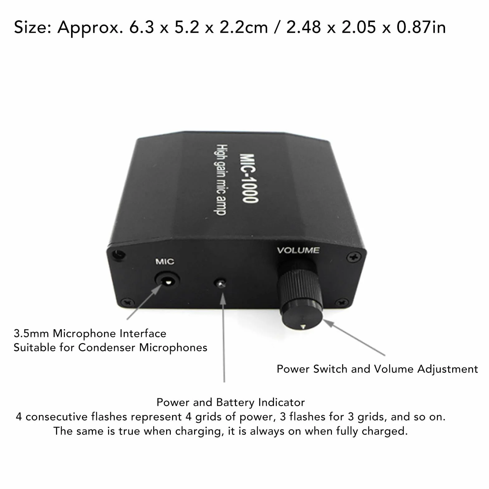 Amplificateur de Microphone Haute Sensibilité Alliage Aluminium Contrôle Niveau Automatique ALC Portable 1000 Fois