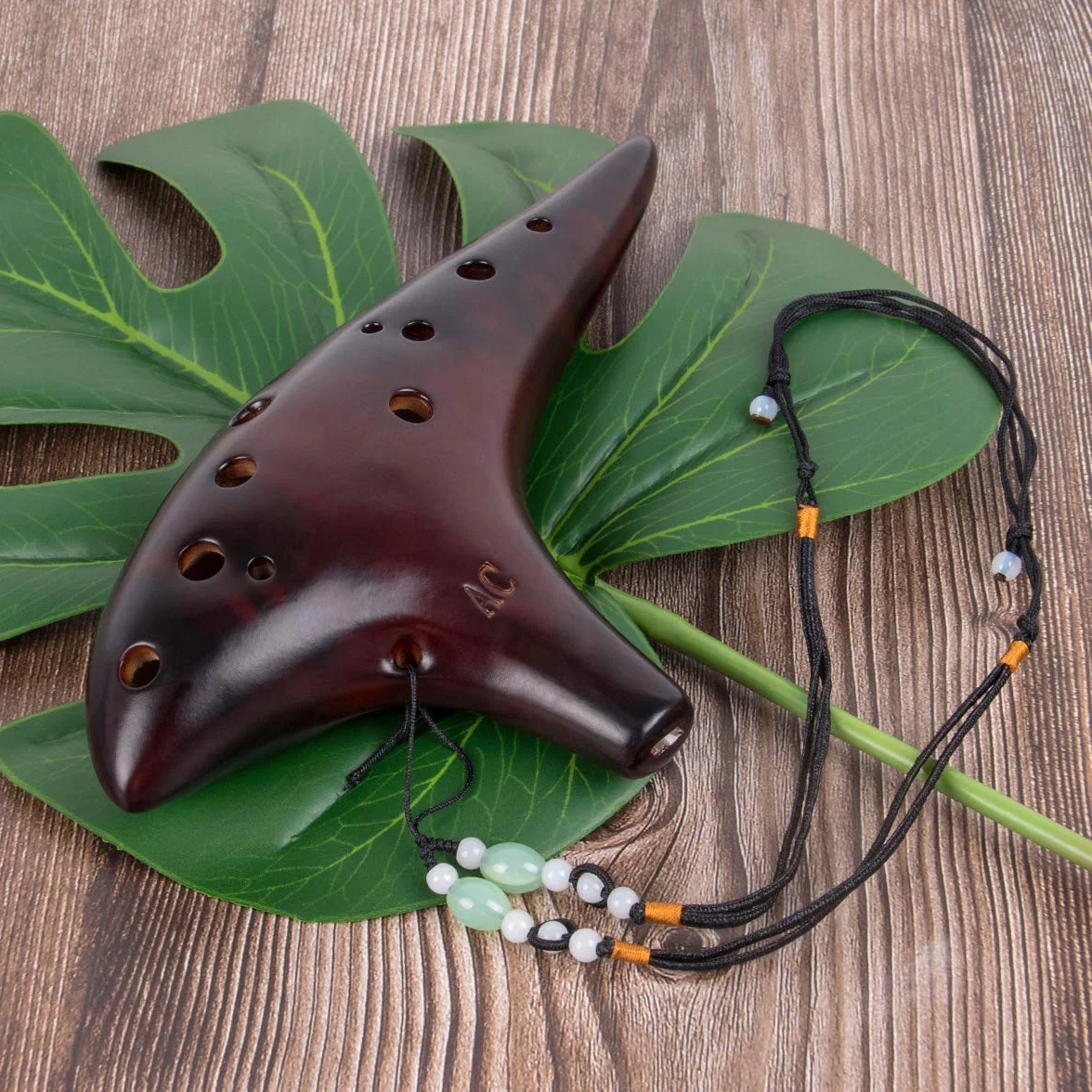 Ocarina Alto C en Céramique de Paille Fumé avec Sac de Protection et Livret