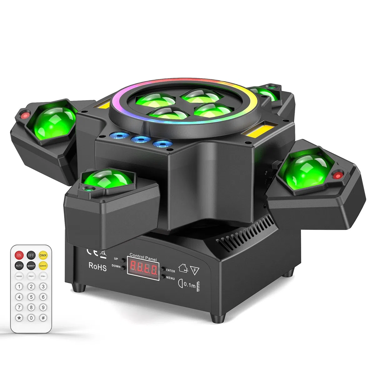 Lyre LED 150W Tête Mobile Lampe de Scène avec Télécommande, Lumière de Fête Wash Jeu de Lumière Soirée RGBW LED Stroboscopiques Beam DMX512 pour DJ Discothèques Noël Concerts