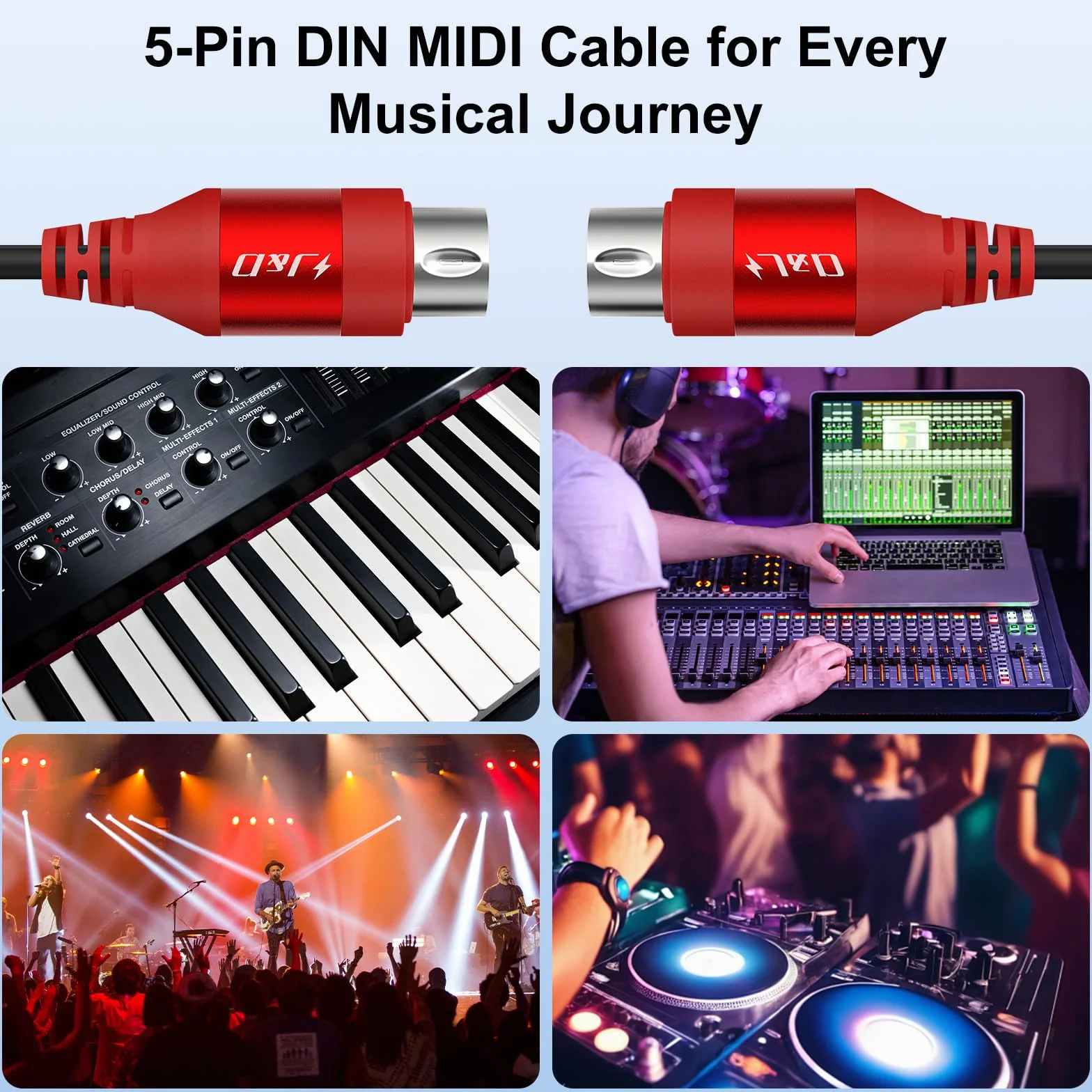 J&D Câble MIDI 5 Pin DIN Mâle à Mâle 0,9 m Rouge