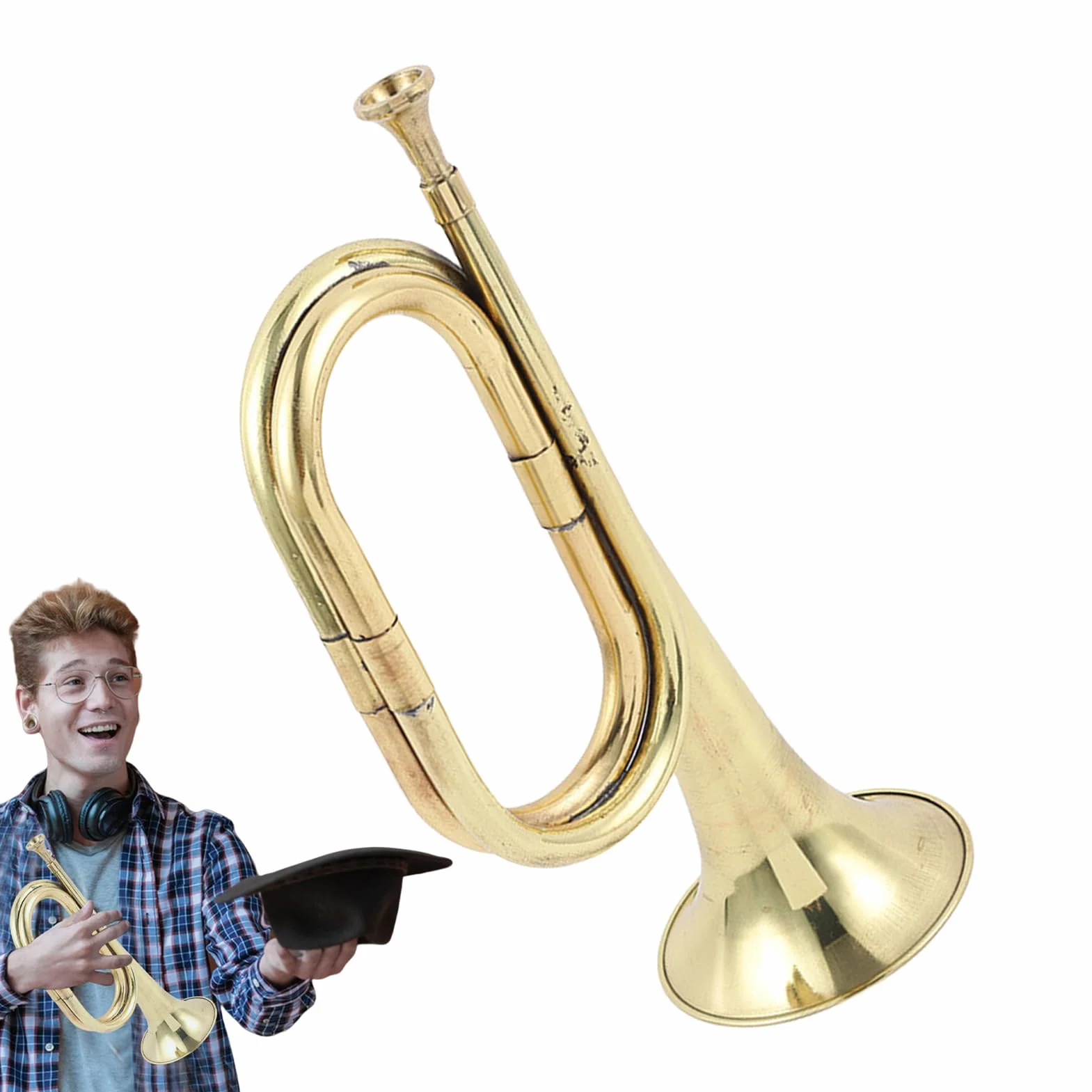 Trompette en laiton, instrument à cuivres, trompette jouet dorée pour orchestre scolaire
