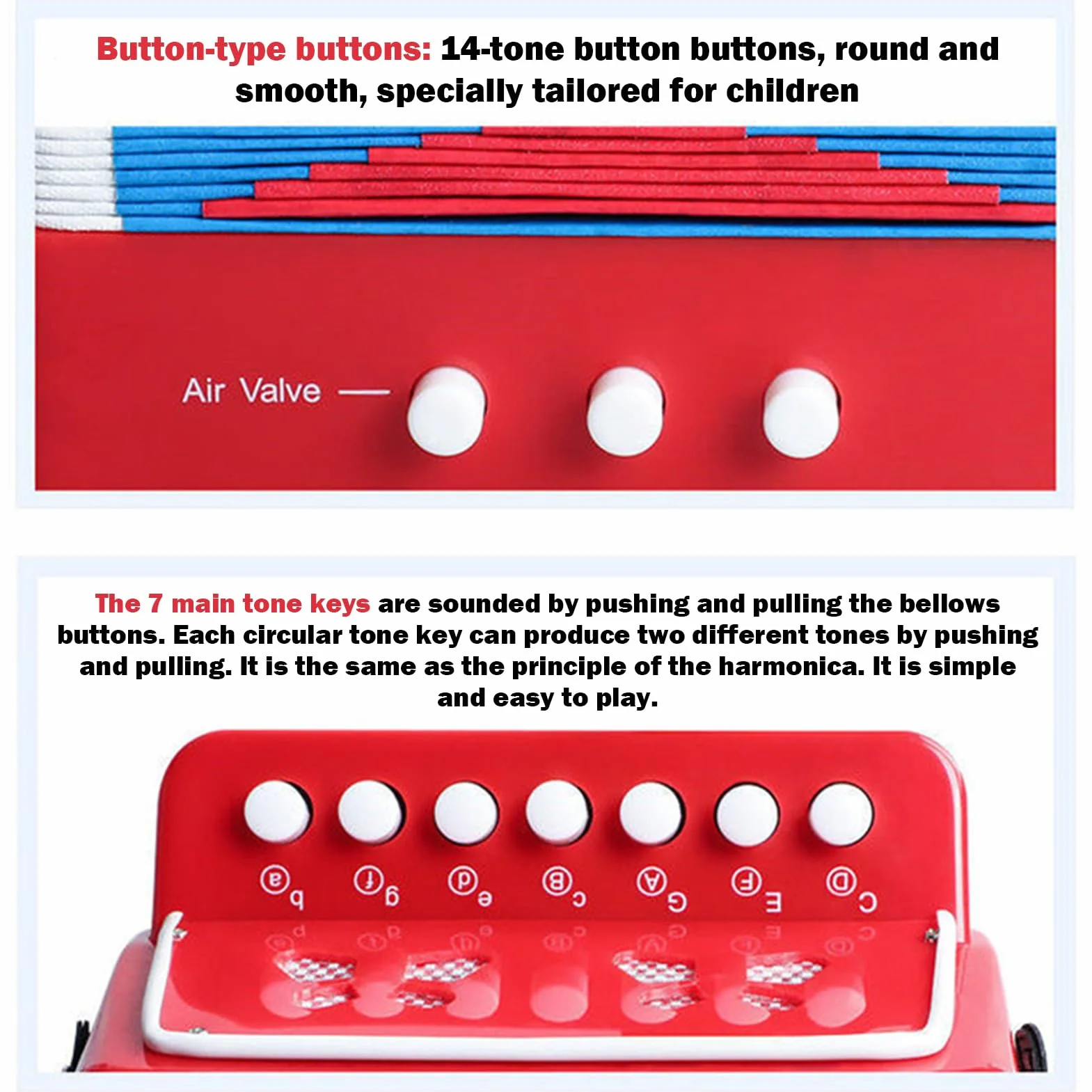 Accordéon Enfant 7 Touches Bouton Instrument Lumières Jouet Débutants