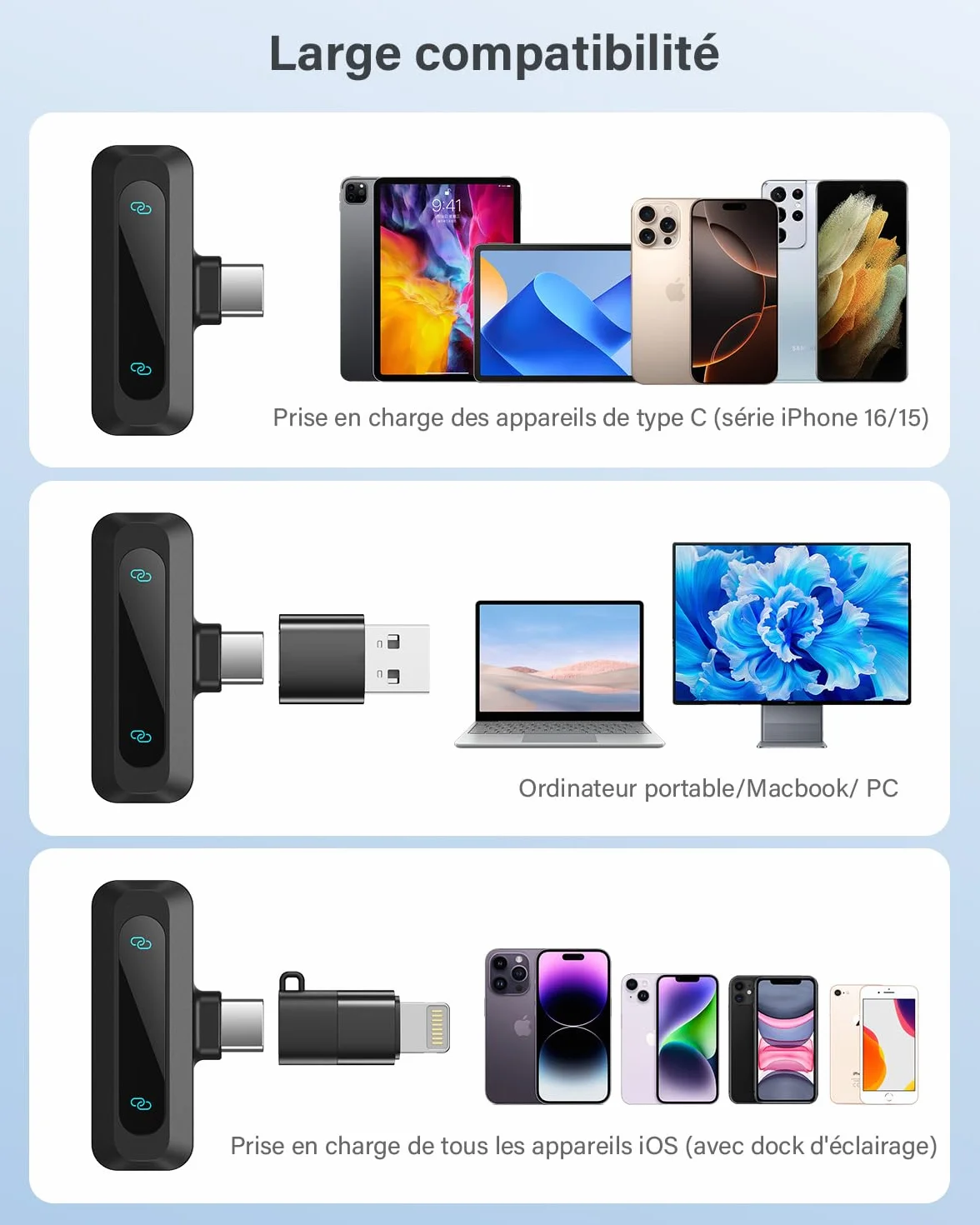 Microphone Lavalier sans Fil 2-Pack pour iPhone iPad Android avec Réduction du Bruit