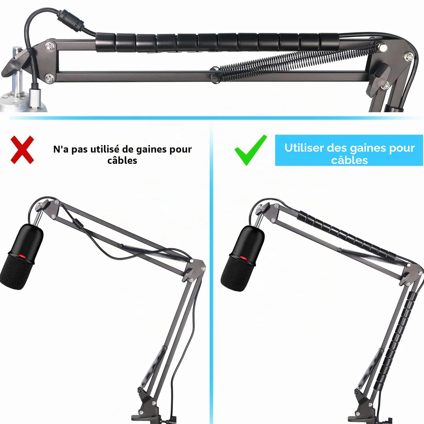 HyperX SoloCast Bras Micro avec Tube Fixation, Perche Micro Compatible, Microphone USB à Condensateur pour Gaming Streaming