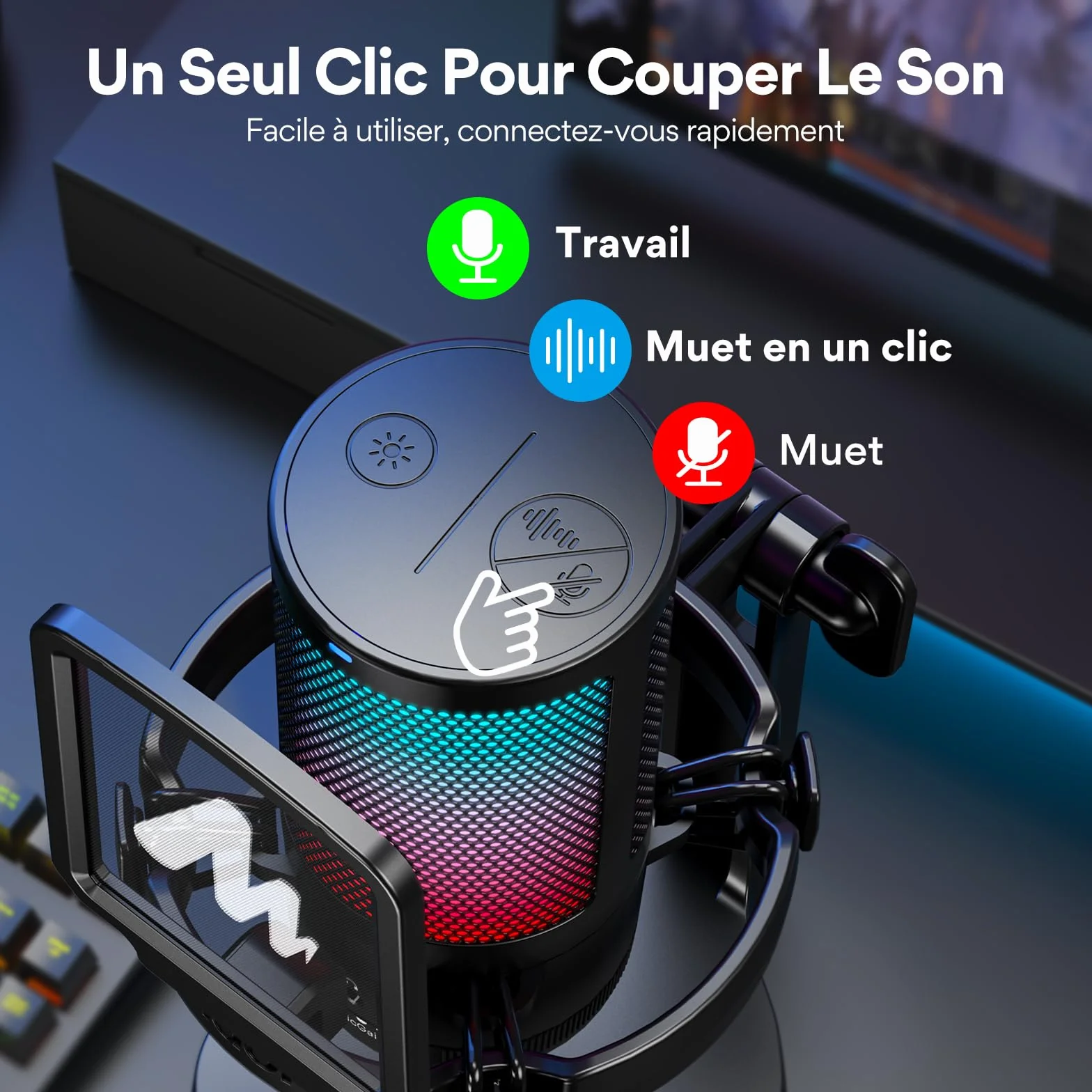 MAONO DGM20 Micro Gaming RGB, Condensateur Microphone USB Antibruit pour Streaming Podcast Studio avec Éclairage RGB Contrôlable