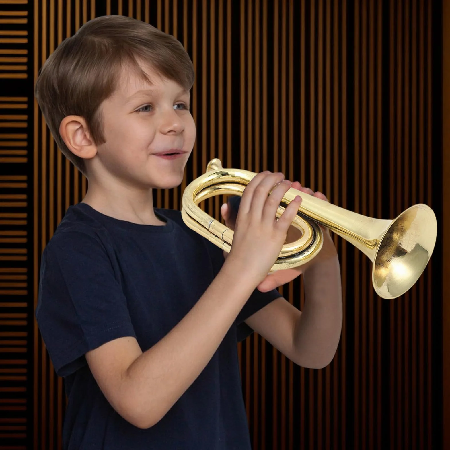 Trompette en laiton, instrument à cuivres, trompette jouet dorée pour orchestre scolaire