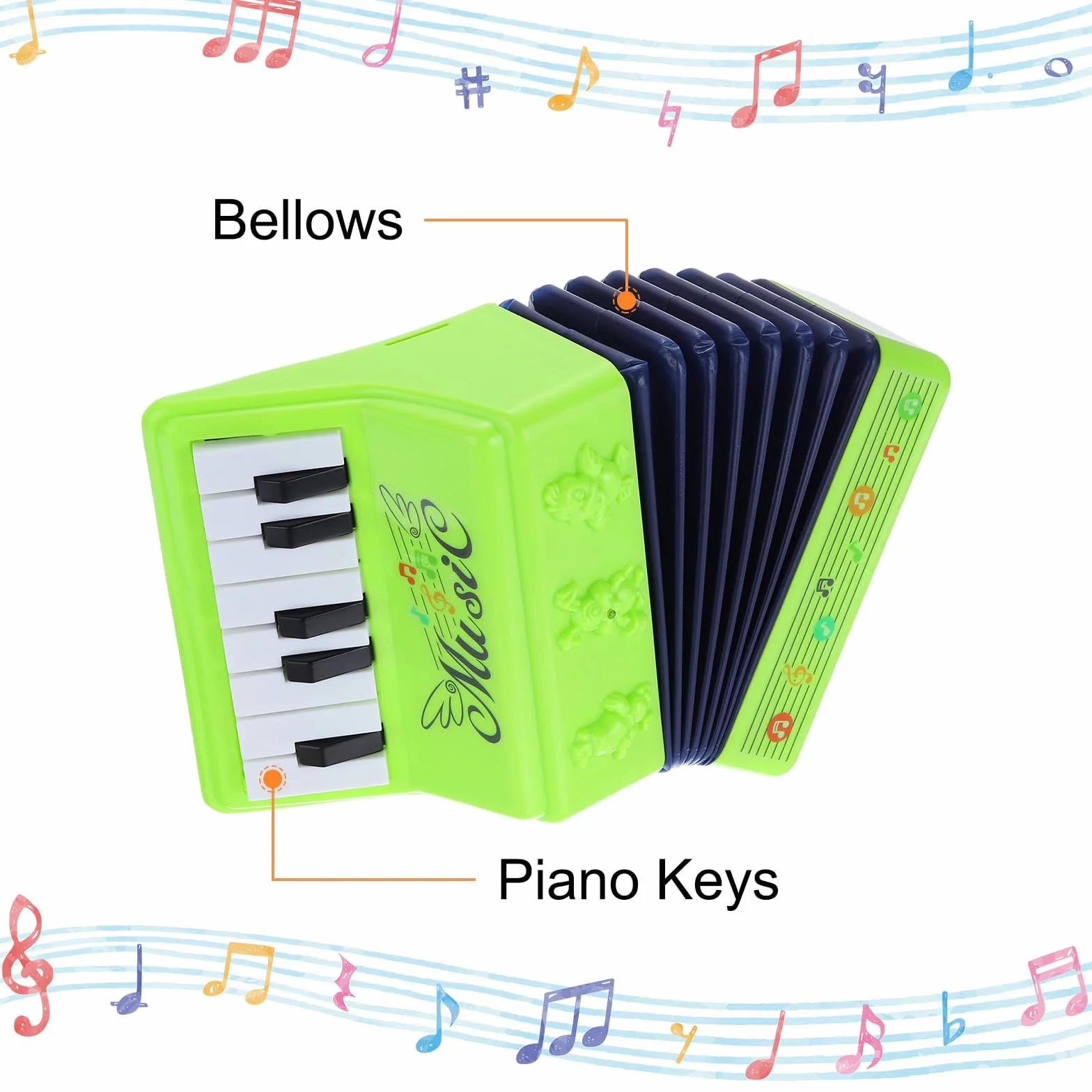 Accordéon 13 touches Mini instrument de musique Vert Cadeau éducatif pour adultes débutants