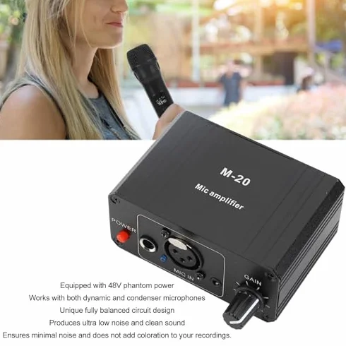 Préampli de Microphone Professionnel 48 V Alimentation Fantôme pour Microphones Dynamiques