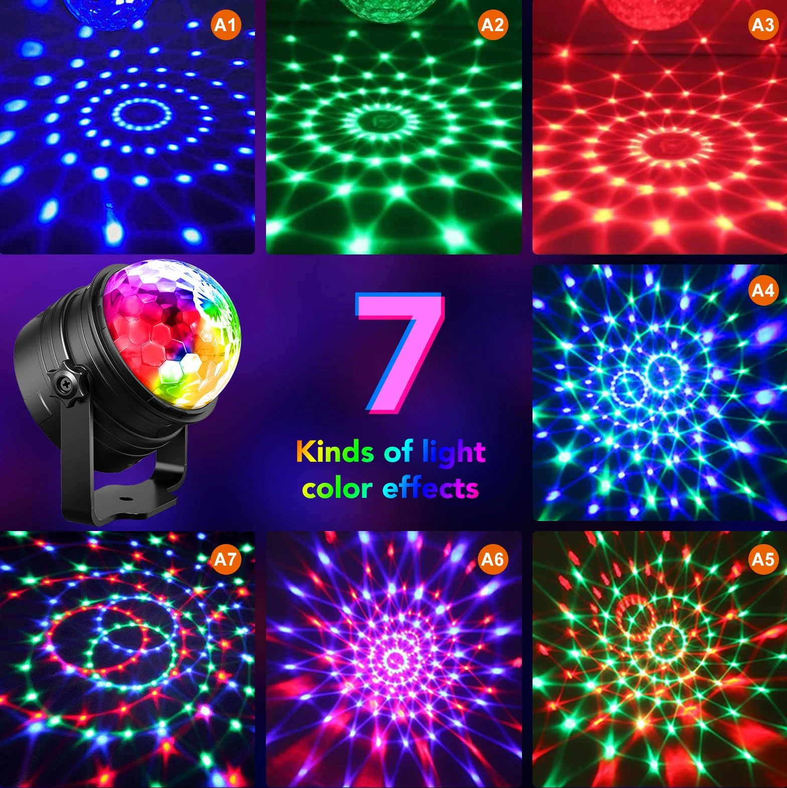 YAZEKY 2 Pack Boule Disco Lumière Soirée Lampe de Scène Projecteur 360° Rotative 7 RGB avec Télécommande
