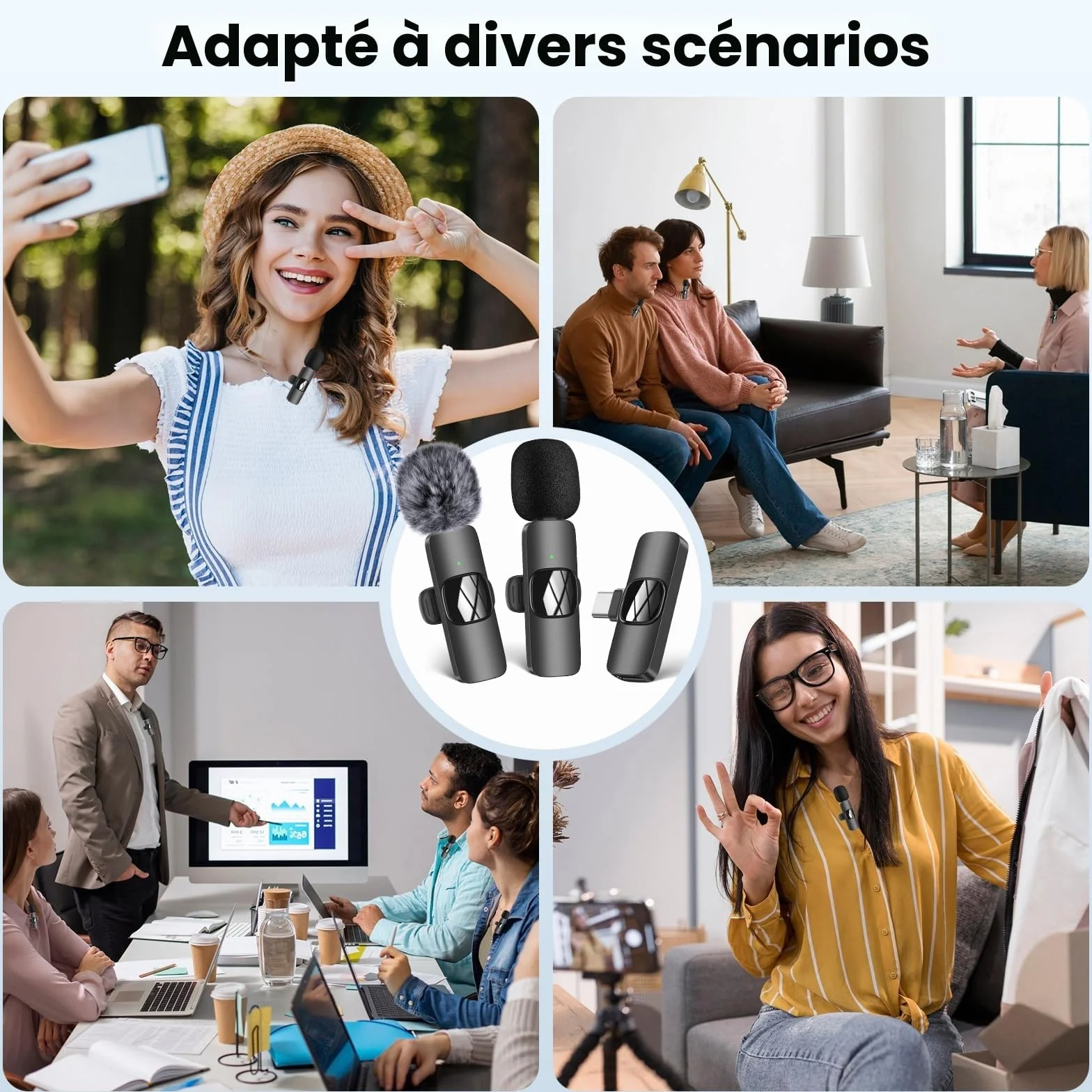 Micro Cravate sans fil USB C pour iPhone Android PC, Réduction du bruit, Clip Plug-Play pour Enregistrement Vidéo Vlogging