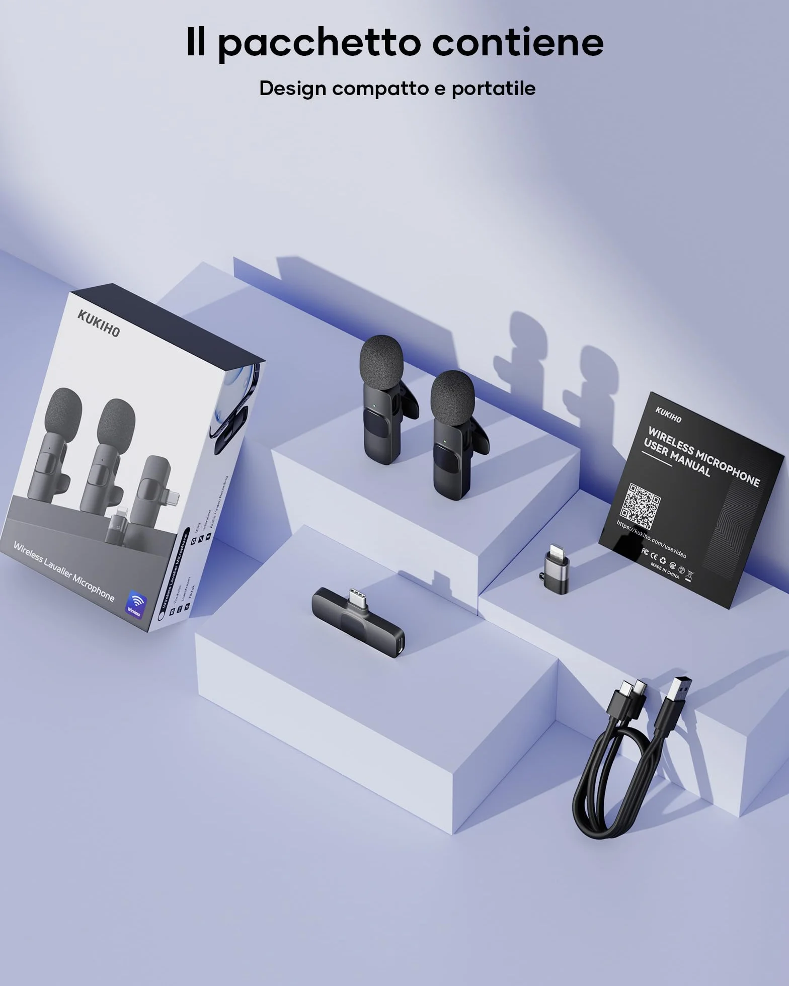 KUKIHO 2 Microphones Cravate sans Fil pour iPhone/Smartphone, Mini-Micro USB-C, Réduction du Bruit, avec Pince