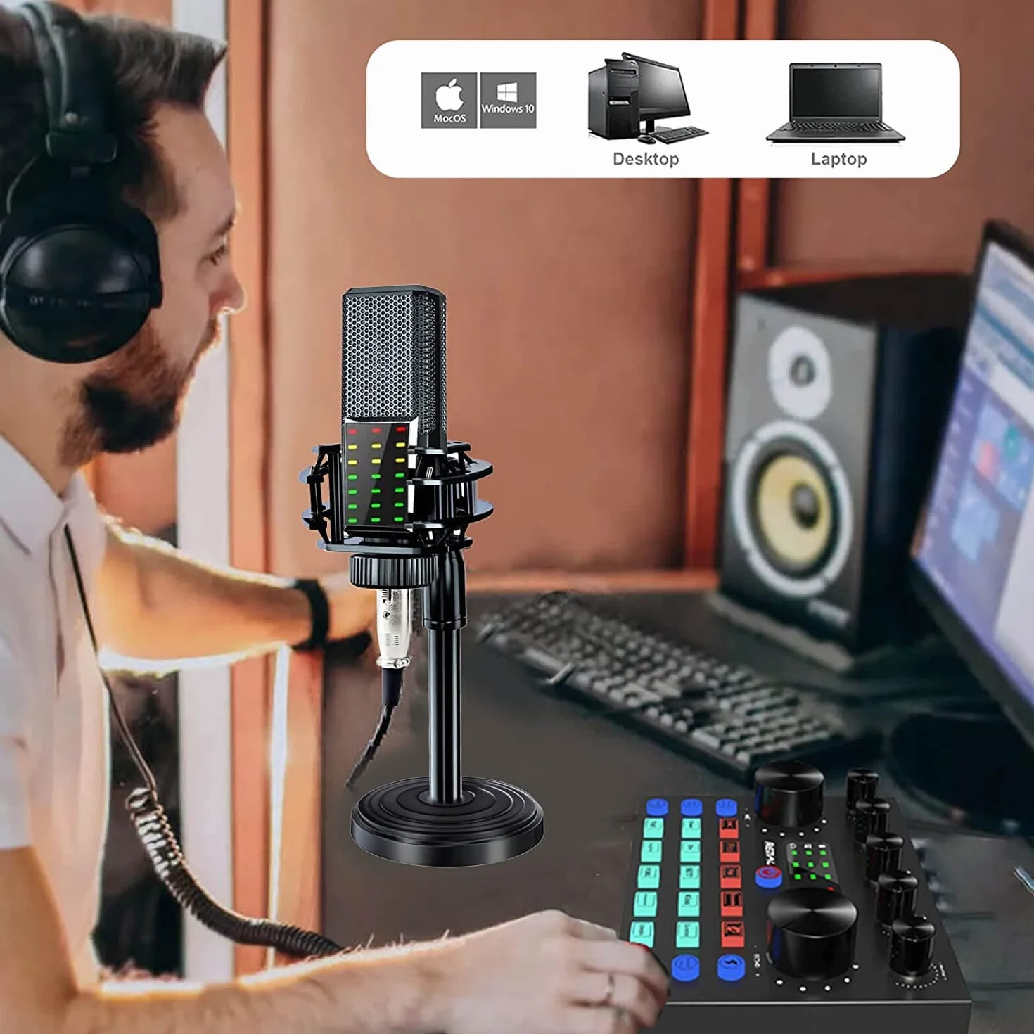 Micro Gaming Carte Son Karaoke Table de Mixage DJ Set, Interface Audio Bluetooth USB PC