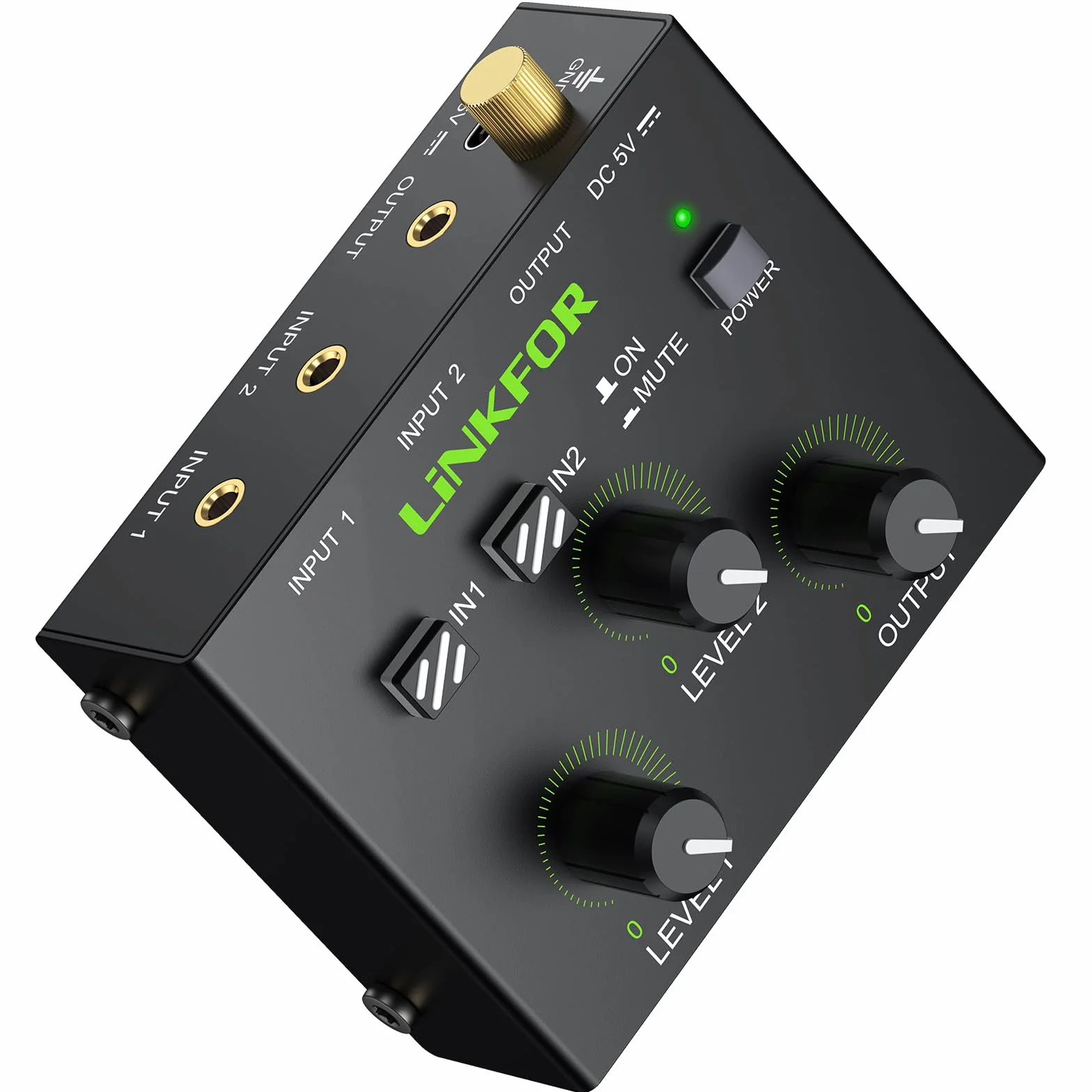 LiNKFOR Mixer Stéréo 3.5mm 2 Canaux Préamplificateur Table de Mixage Mini avec Contrôle Volume